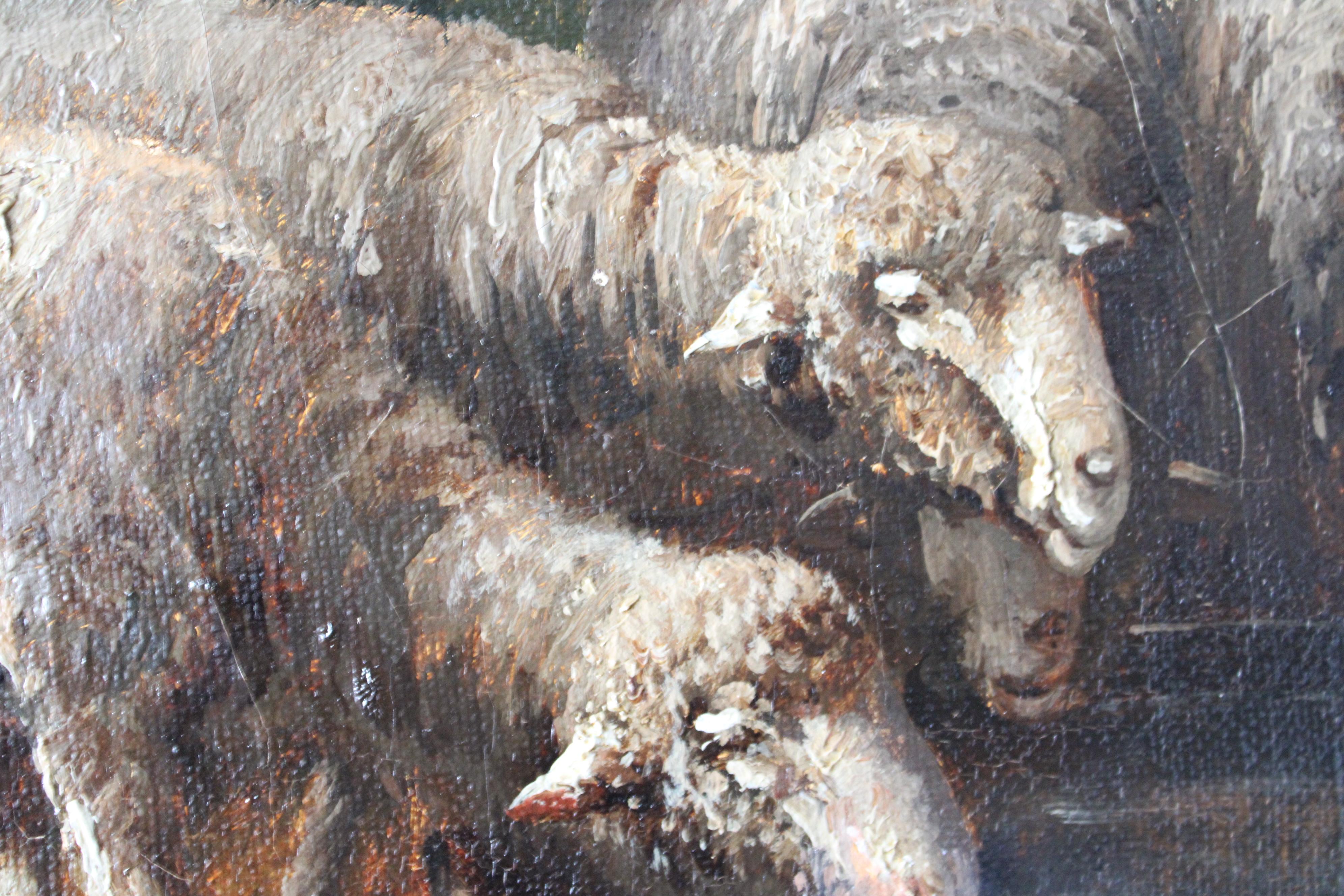 Oveja antigua pintura al óleo animales en paisaje firmada retrato de oveja en venta 2