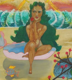 'After the Hydrogen Bomb', New York Outsider woman artist, Figural Seascape oil