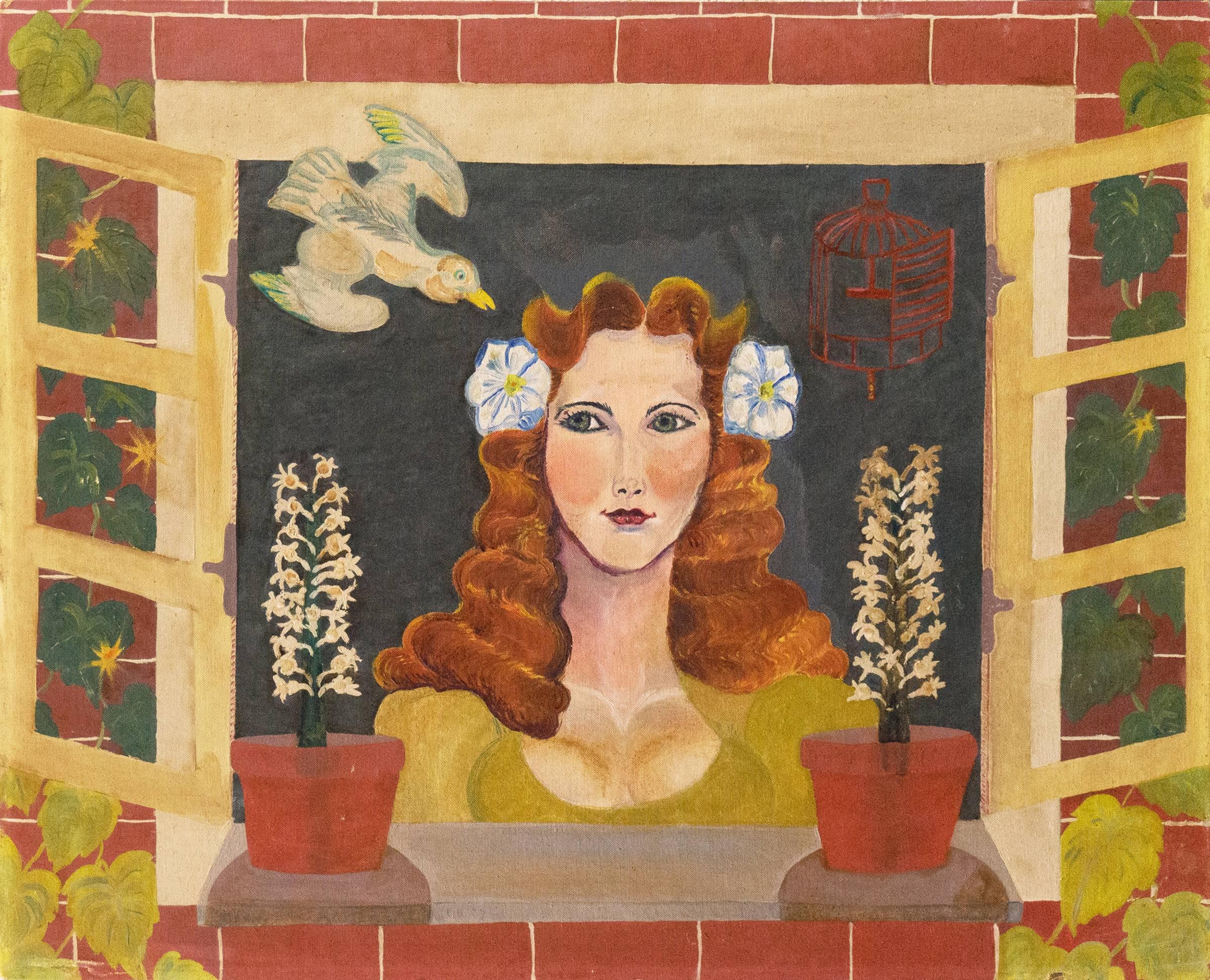 Hyacinthe Hill Figurative Painting - Self Portrait of the Poet; New York Outsider Woman Artist