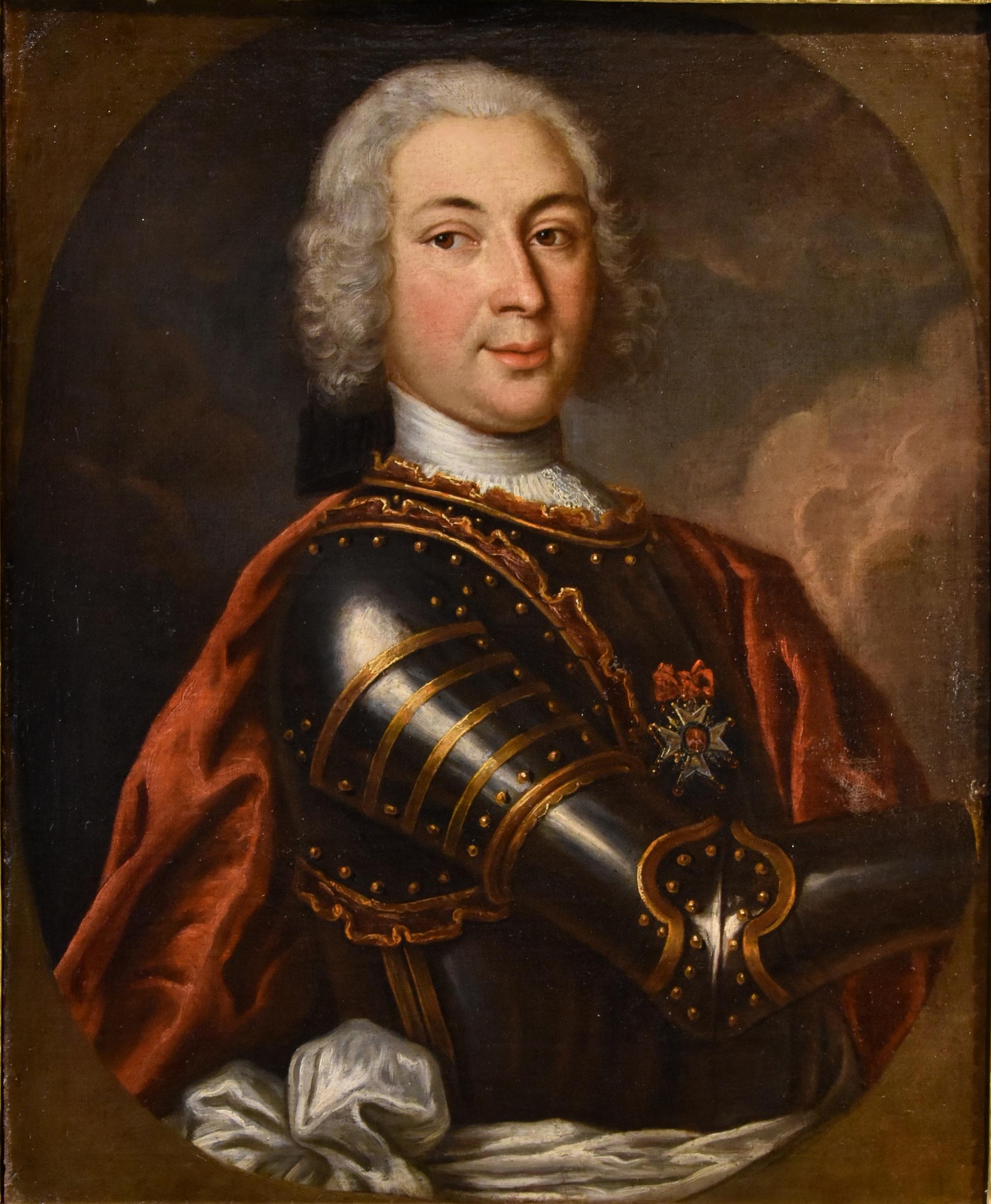 Hyacinthe RIGAUD (Perpignan 1659 - Paris 1743) Schule der  

Porträt eines Mannes in Rüstung: Monsieur Jean Francois Raymond de Lasbordes, Regimentsoffizier der Landes sowie Ritter des königlichen und militärischen Ordens des Heiligen Ludwig  

Ort