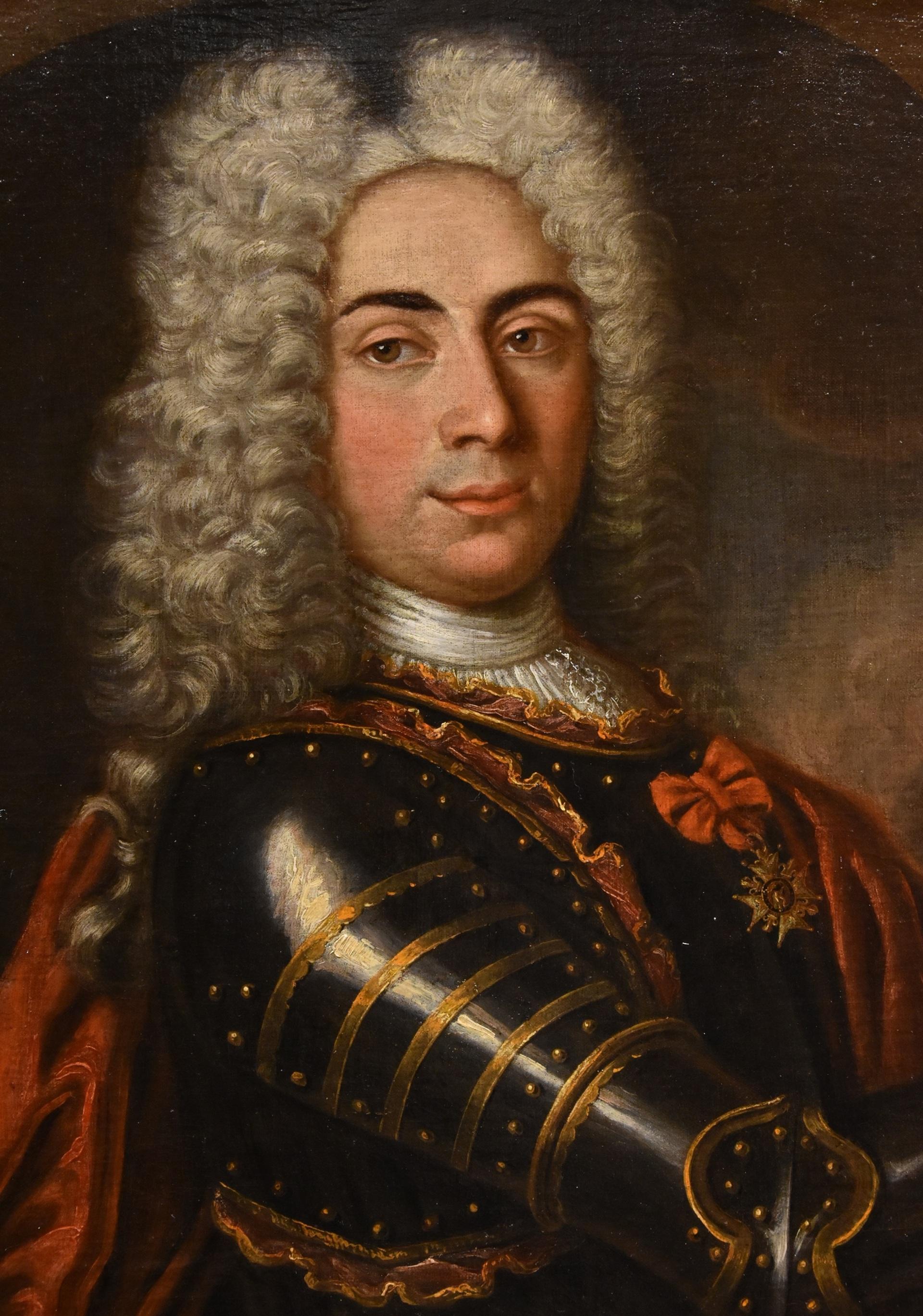 Hyacinthe Rigaud (Perpignan 1659 - Paris 1743) School of  

Portrait of a gentleman in armour: Joseph Jean Raymond de Lasbordes, Officer of the “Régiment des Landes” (infantry regiment of the Kingdom of France created in 1693), as well as Knight of