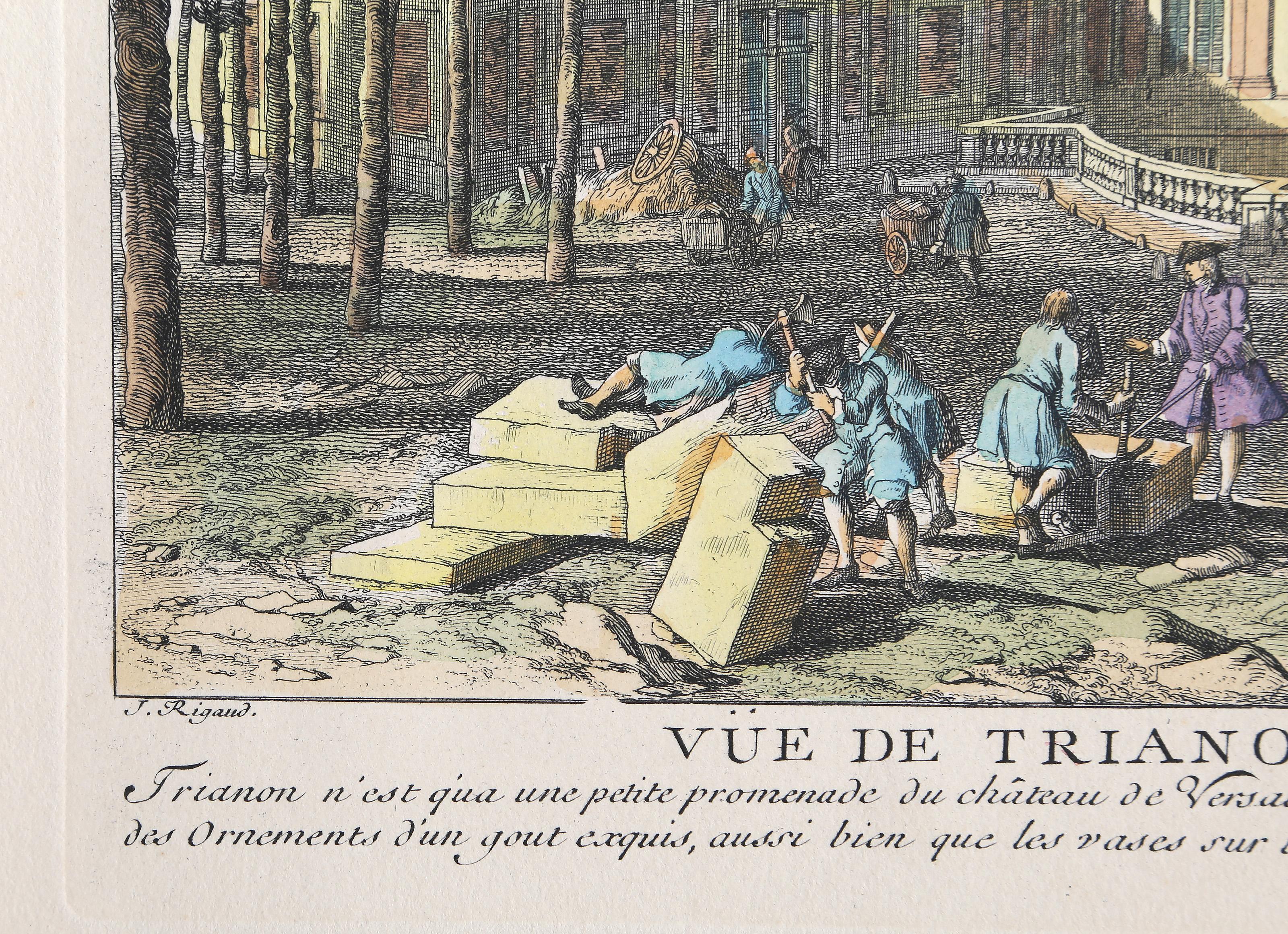 Vie de Trianon, gravure baroque colorée à la main par Hyacinthe Rigaud en vente 2