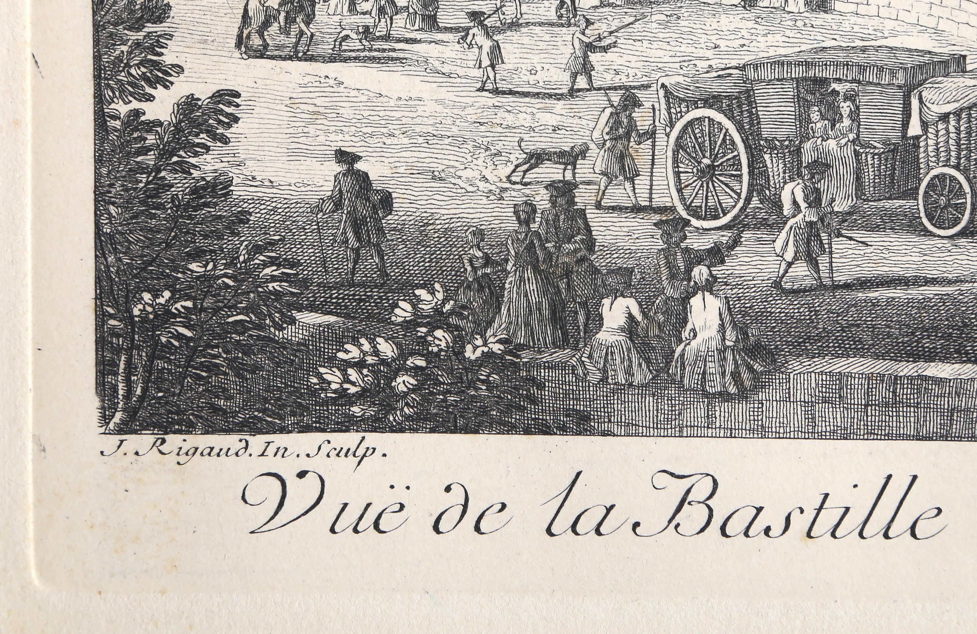 Vue de la Bastille, gravure colorée à la main d'après Hyacinthe Rigaud en vente 1