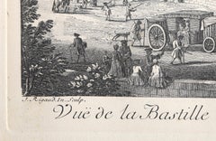 Vue de la Bastille, Old Masters Hand-Colored Engraving after Hyacinthe Rigaud