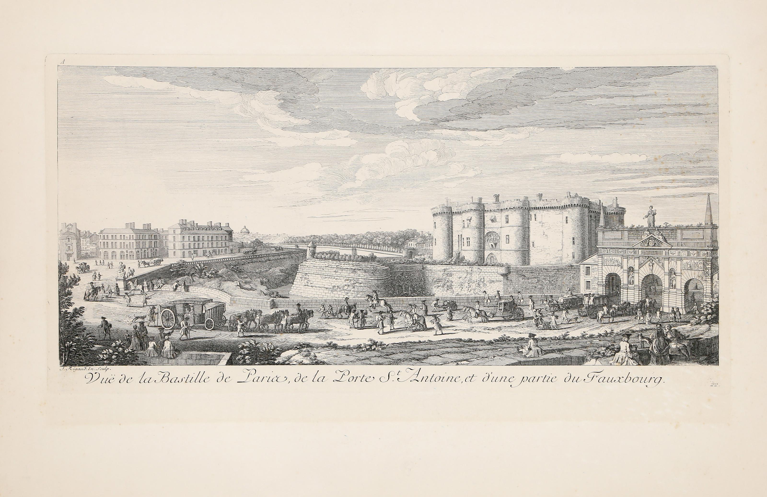 Vue de la Bastille, gravure colorée à la main d'après Hyacinthe Rigaud en vente 2