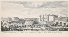 Antique Vue de la Bastille, Old Masters Hand-Colored Engraving after Hyacinthe Rigaud