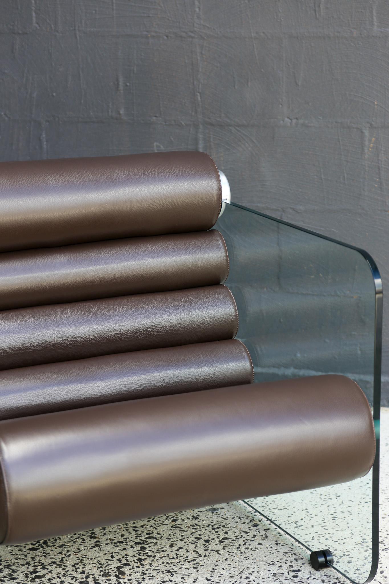 Space Age Hyaline Armchair by Fabio Lenci for Standing Italy in Dark Brown Leather 1970's For Sale