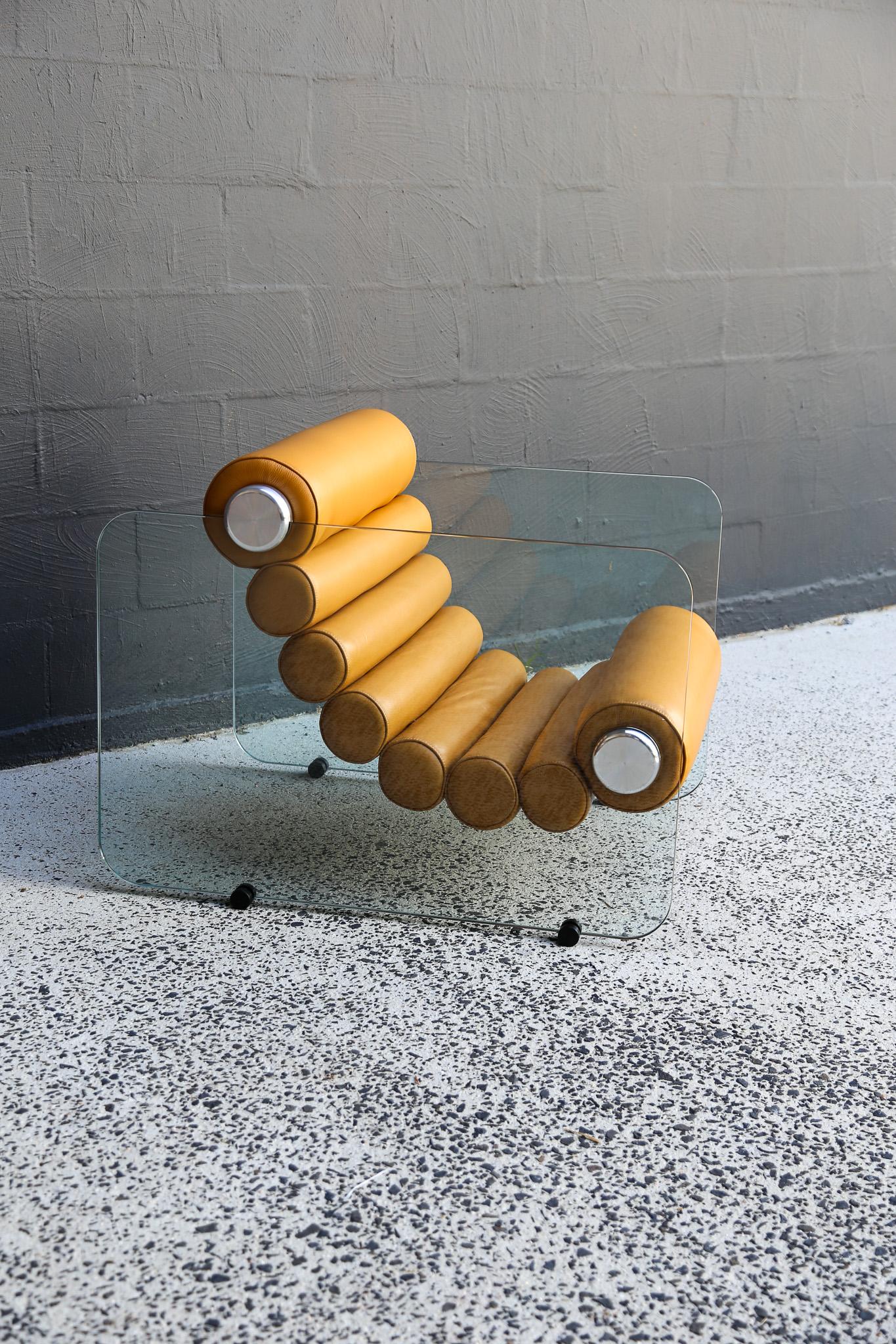 Space Age Hyaline Armchair by Fabio Lenci for Standing Italy in Dark Brown Leather 1970's For Sale