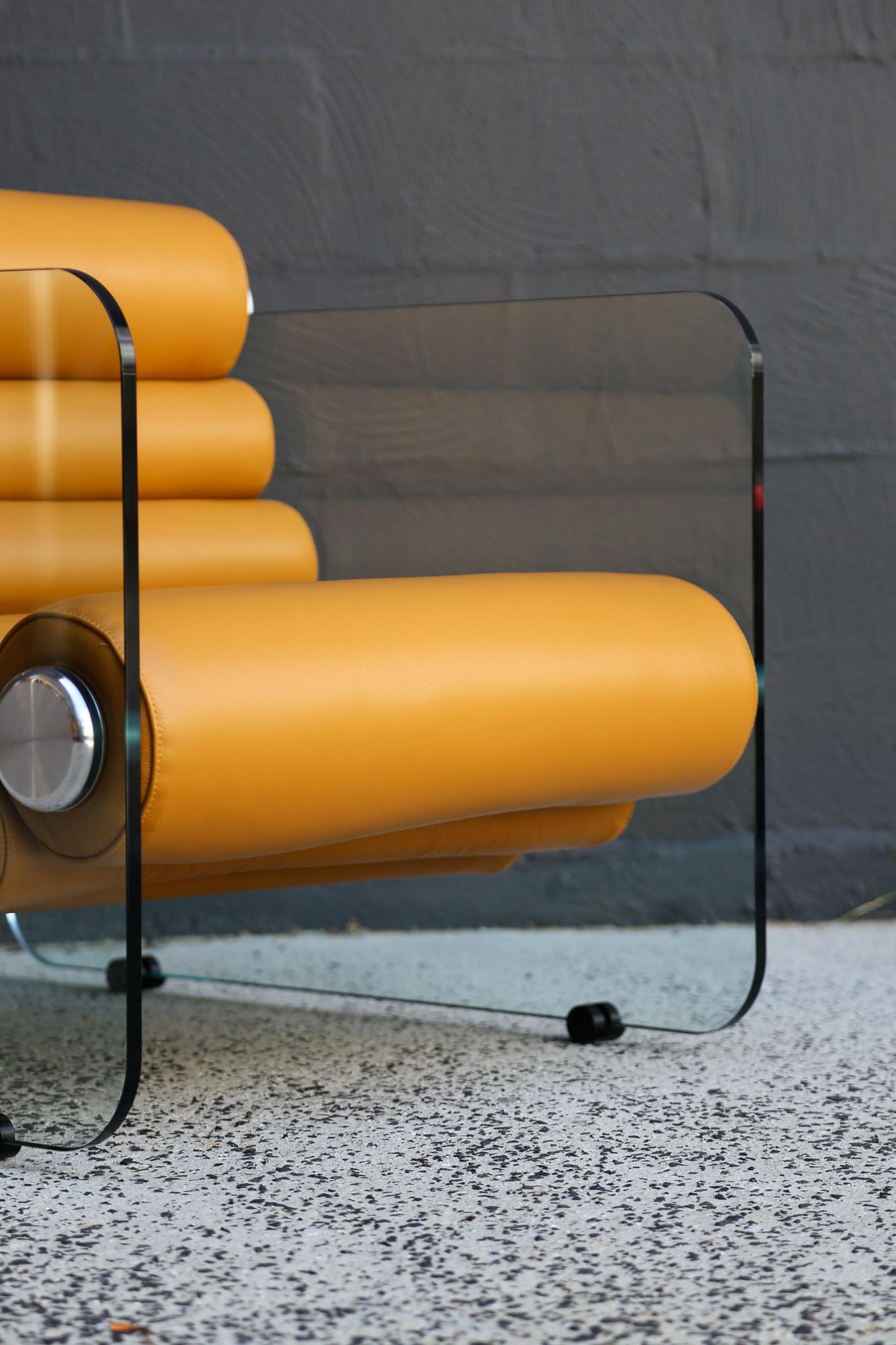 Aluminum Hyaline Armchair by Fabio Lenci for Standing Italy in Dark Brown Leather 1970's For Sale