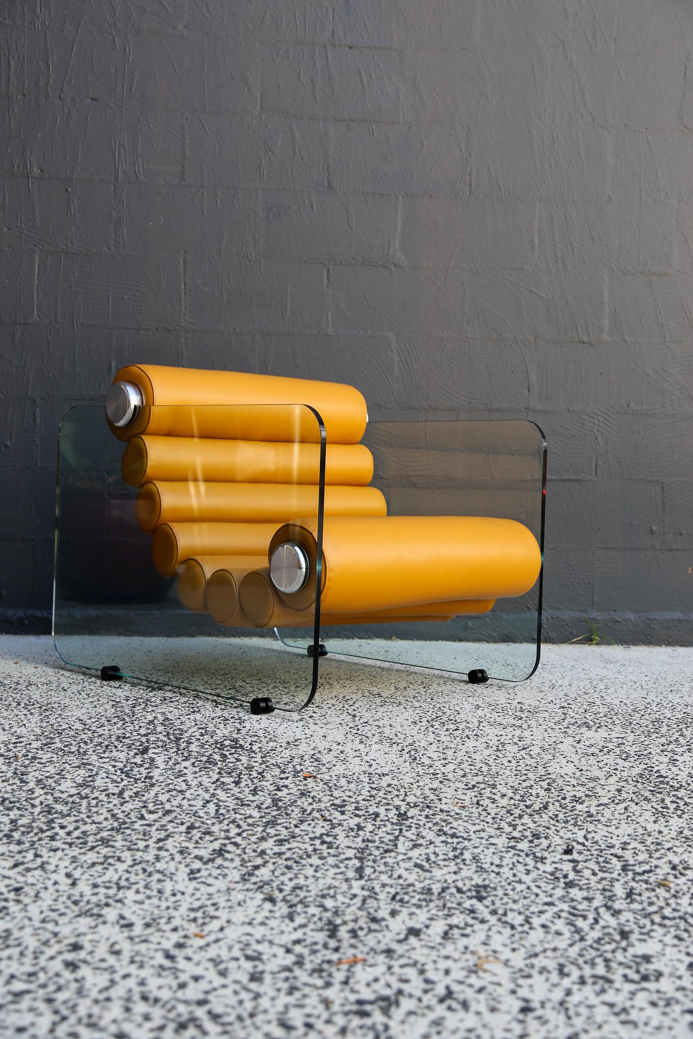 Hyaline Armchair by Fabio Lenci for Standing Italy in Dark Brown Leather 1970's For Sale 1