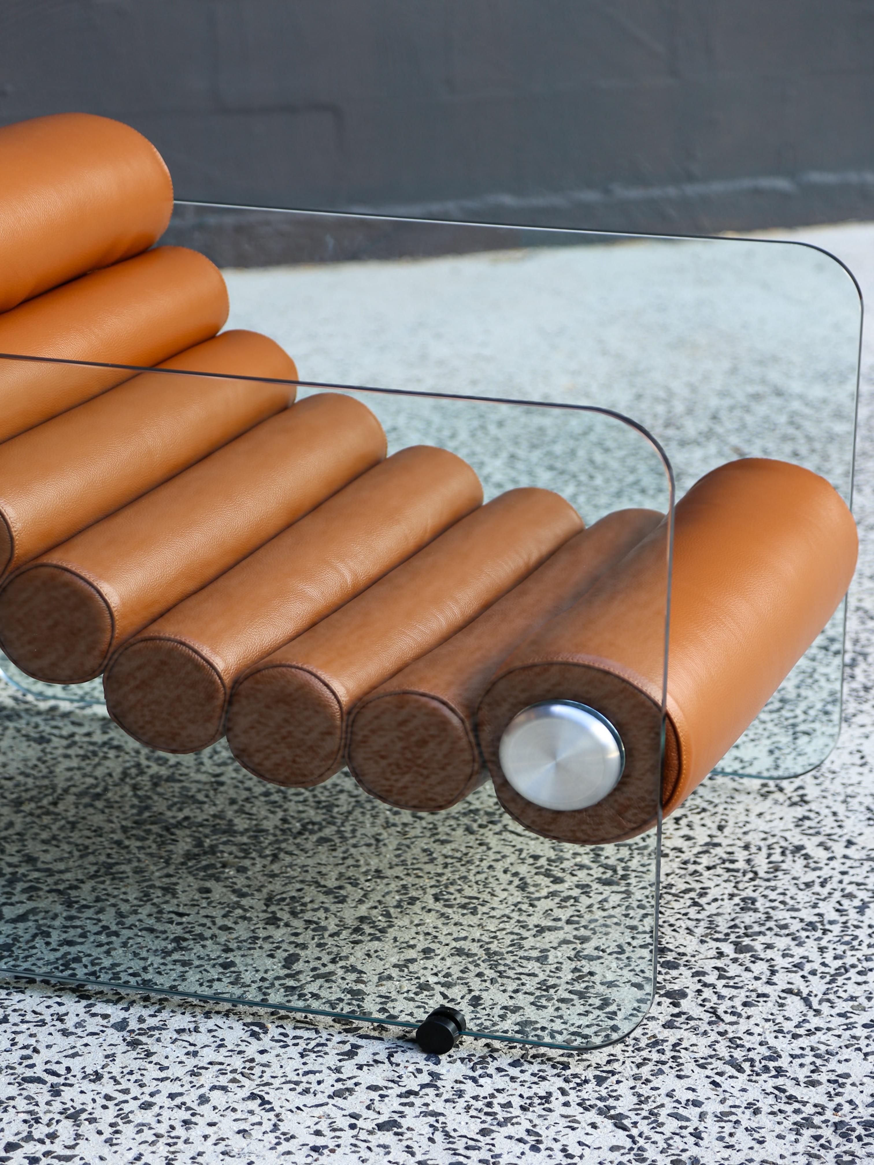 Space Age Hyaline Armchair by Fabio Lenci for Standing Italy in Tan Leather 1970's For Sale