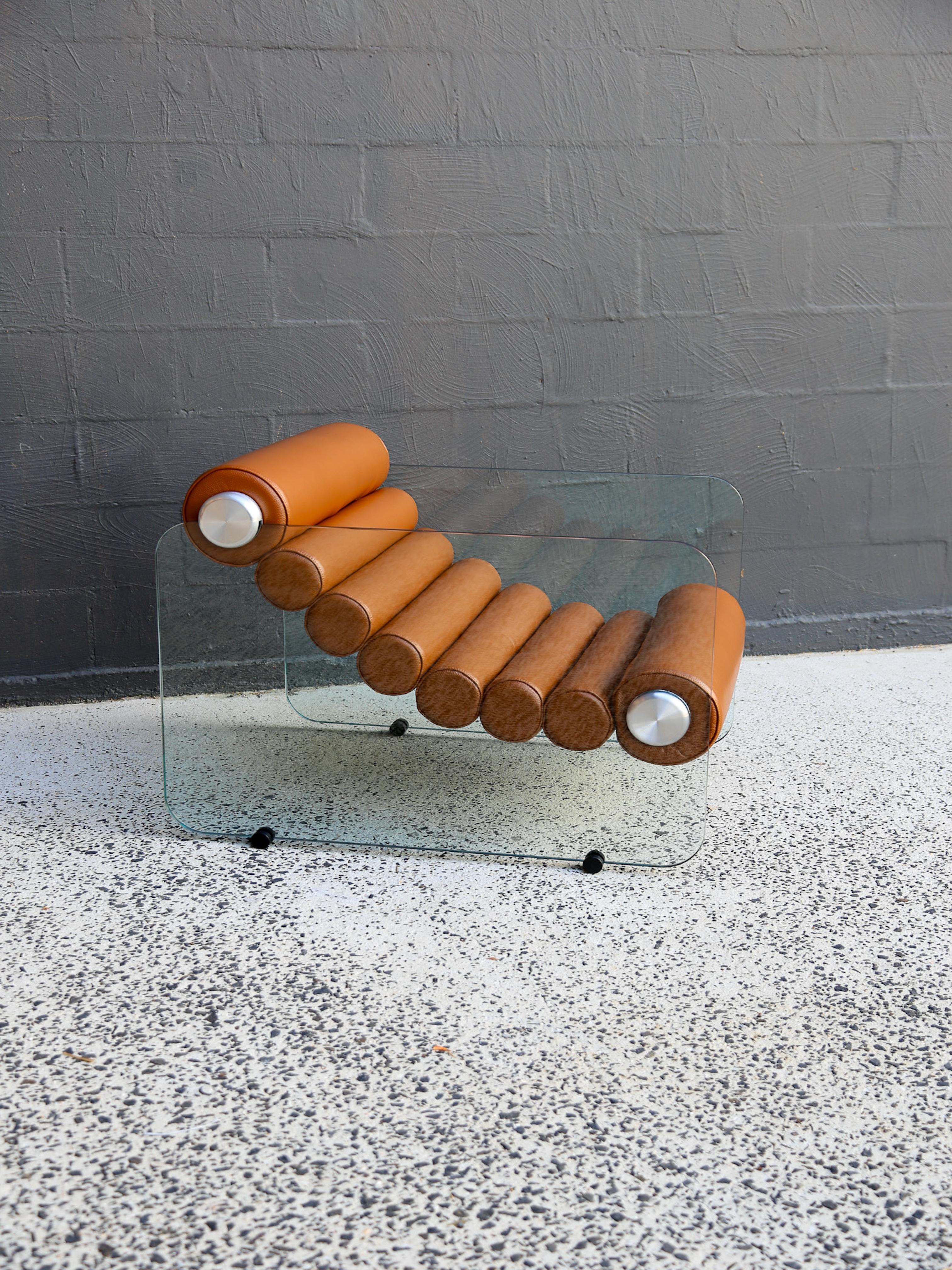 Hyaline Armchair by Fabio Lenci for Standing Italy in Tan Leather 1970's For Sale 1