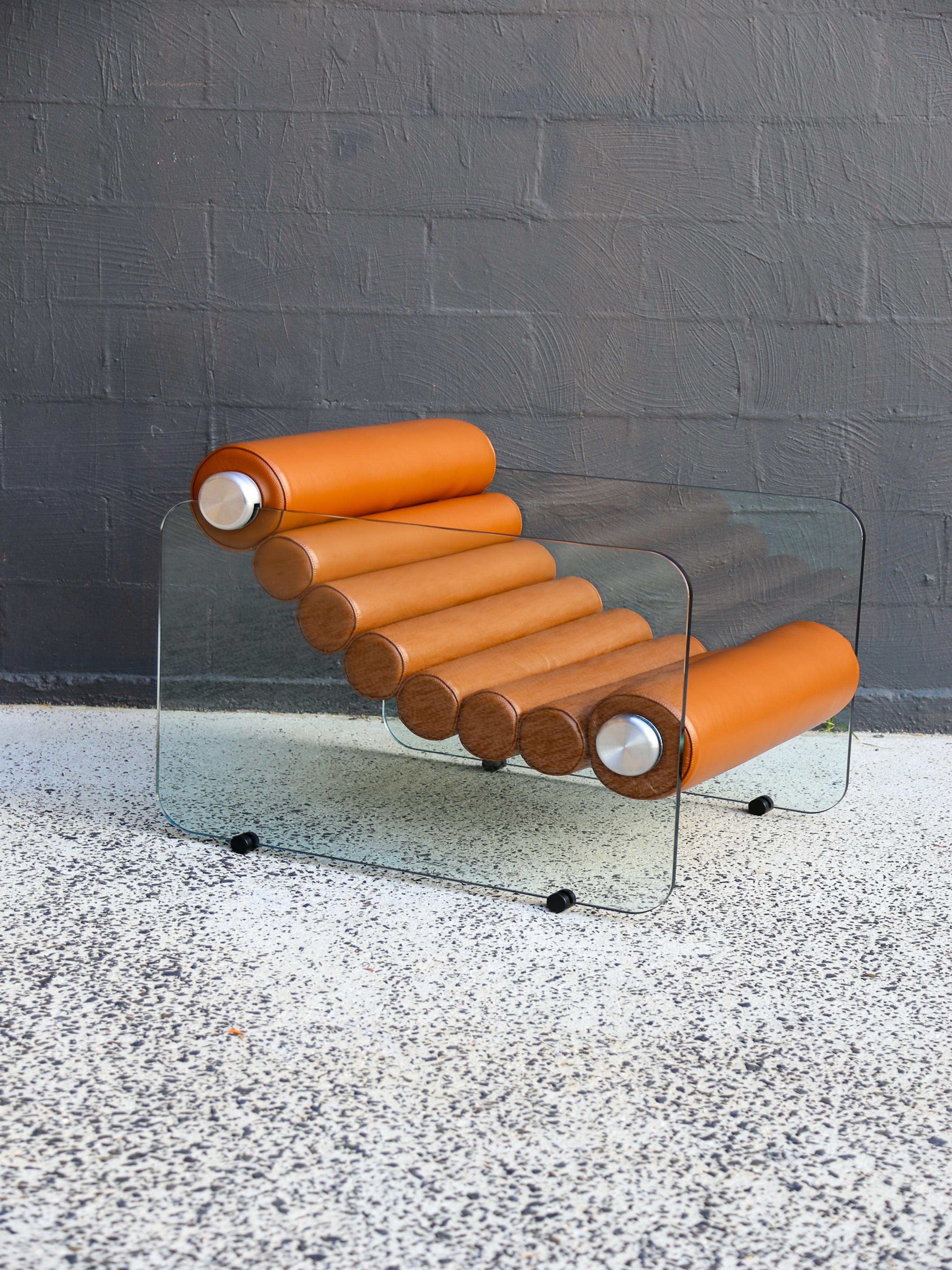 Hyaline Armchair by Fabio Lenci for Standing Italy in Tan Leather 1970's For Sale 2