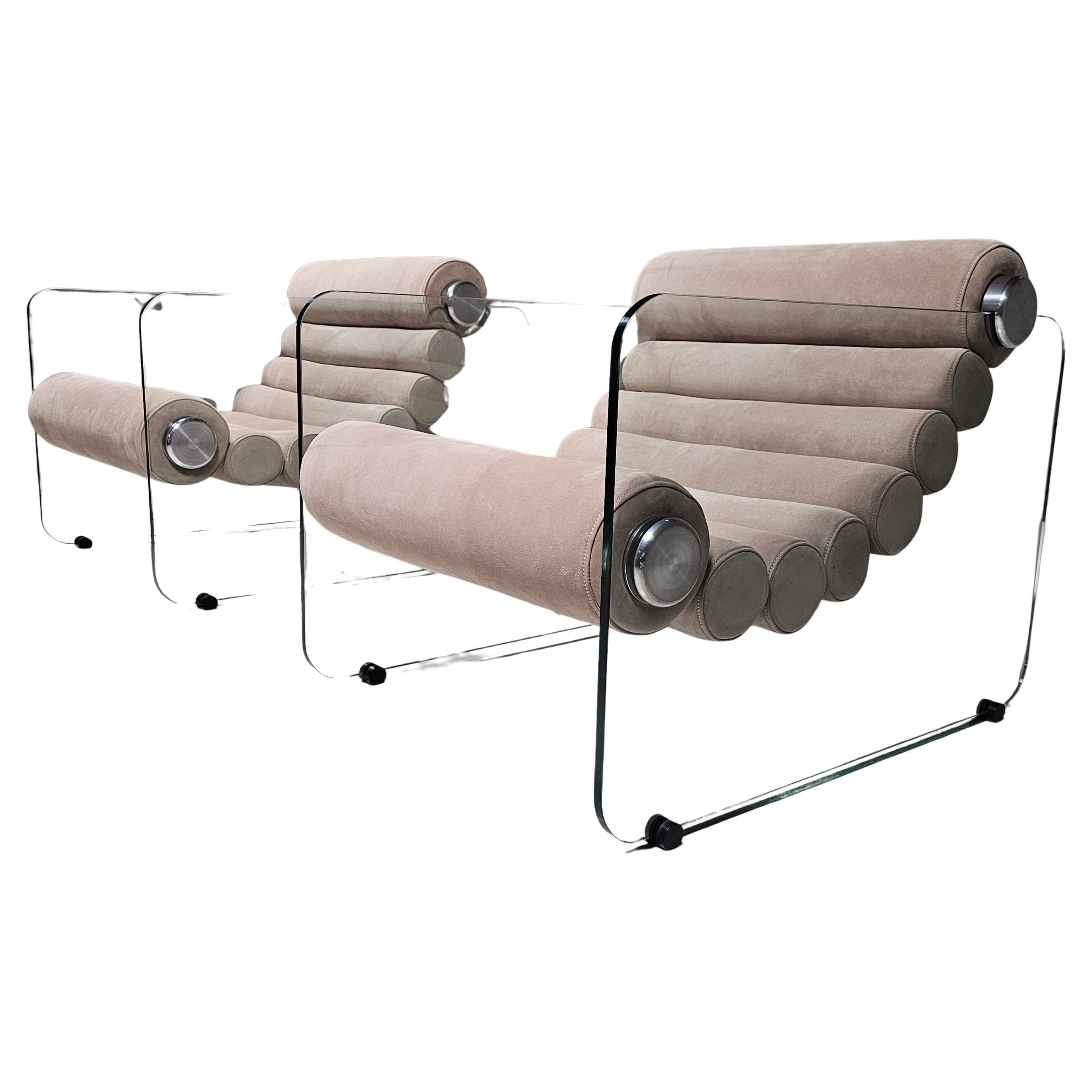Poltrone in suède e vetro Hyaline rosa chiaro/beige di Fabio Lenci per Stendig Italia 1960s, set di 2

I rulli di pelle scamosciata spessa sono collegati tra loro in modo flessibile e sono fissati alle lastre di vetro sul rullo anteriore, ma possono