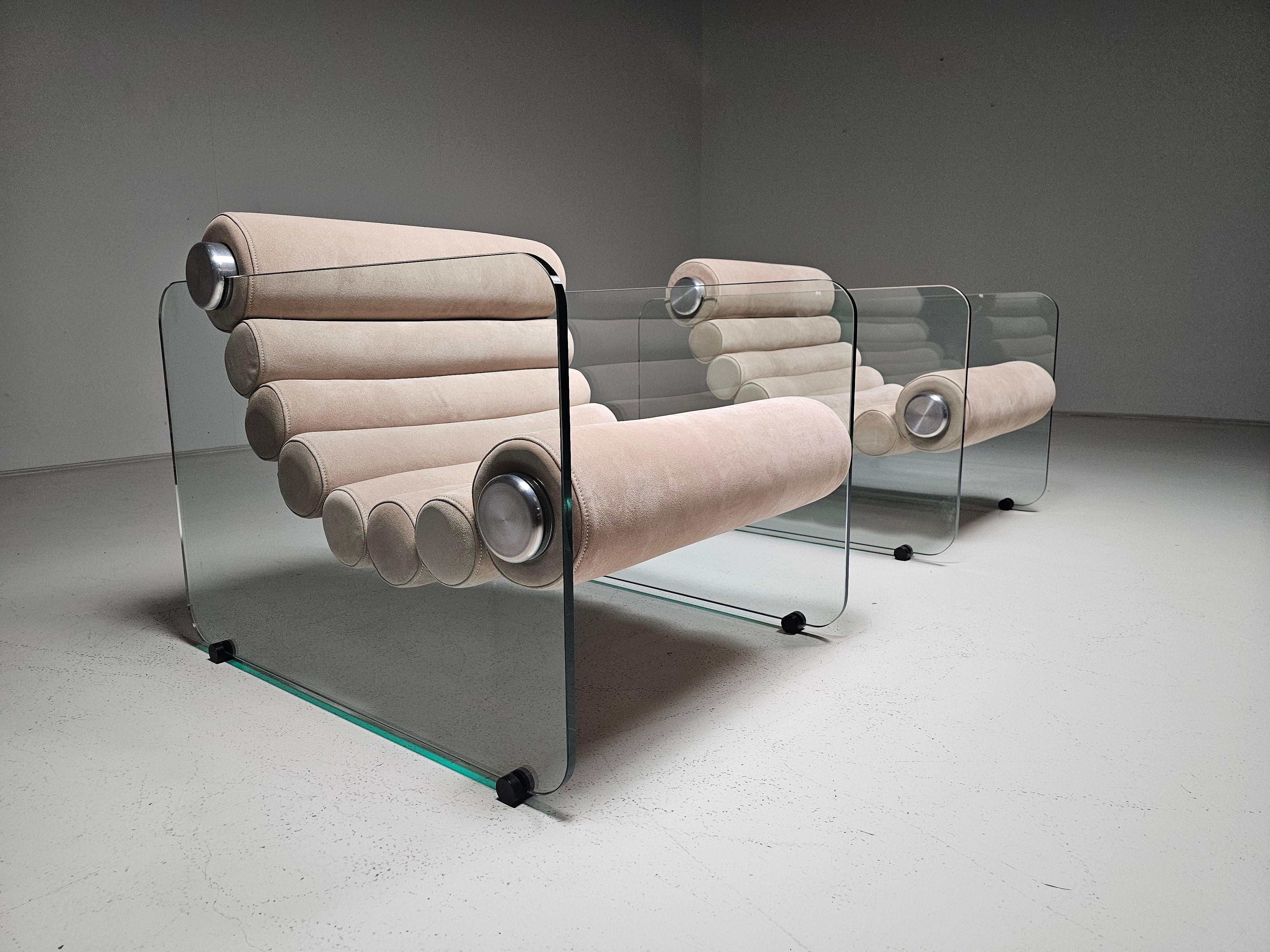 Mid-Century moderno Poltrone 'Hyaline' in suède rosa chiaro di Fabio Lenci per Stendig, anni '60 in vendita