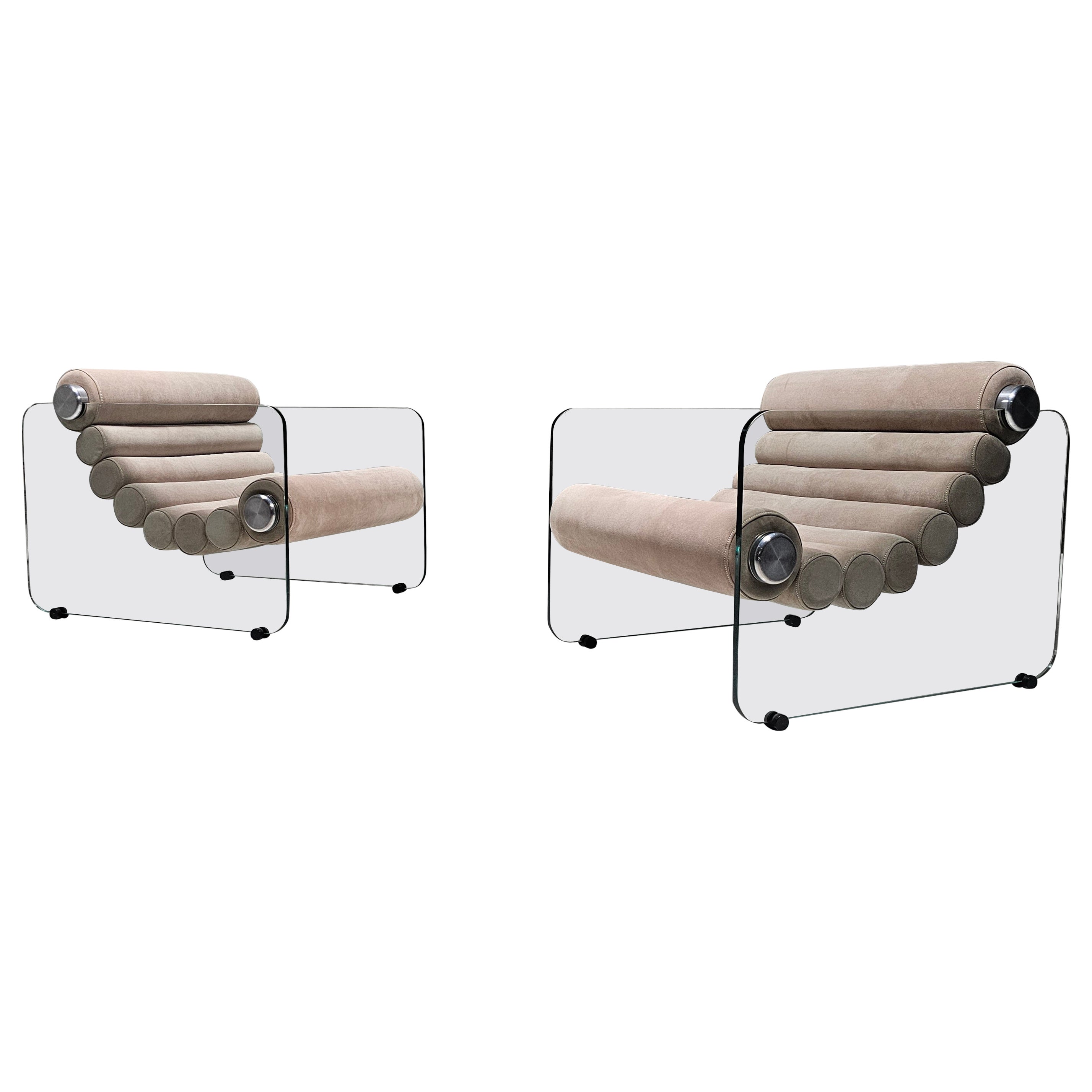 'Hyaline' armchairs in light pink suède by Fabio Lenci for Stendig, 1960s