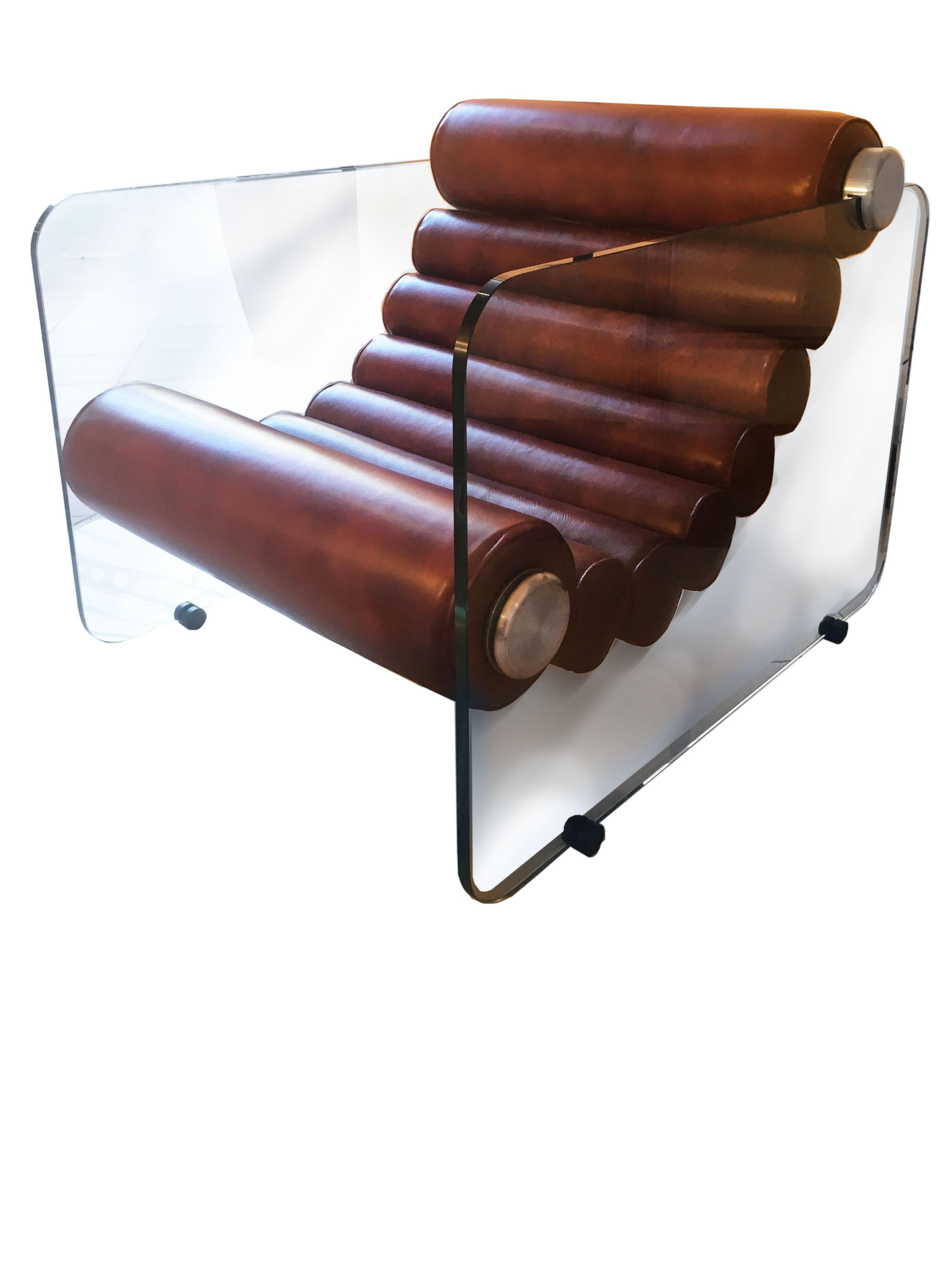 Milieu du XXe siècle Chaise longue Hyaline en verre et cuir, 1974 en vente