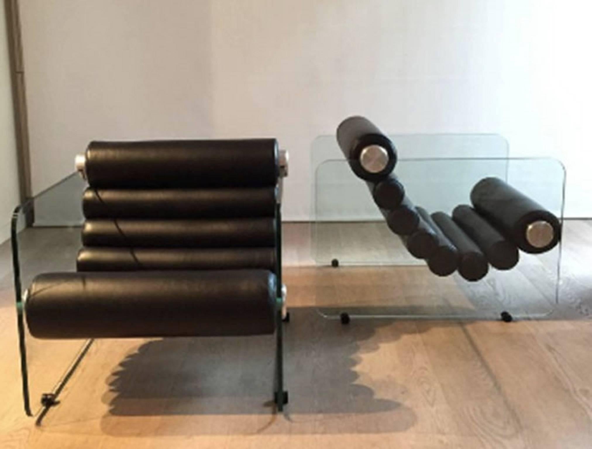 Hyaline Chair Lounge Glass and Leather, 1974 1