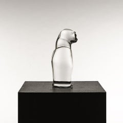 Escultura de gato de cristal hialino de Olle Alberius para Orrefors, años 70