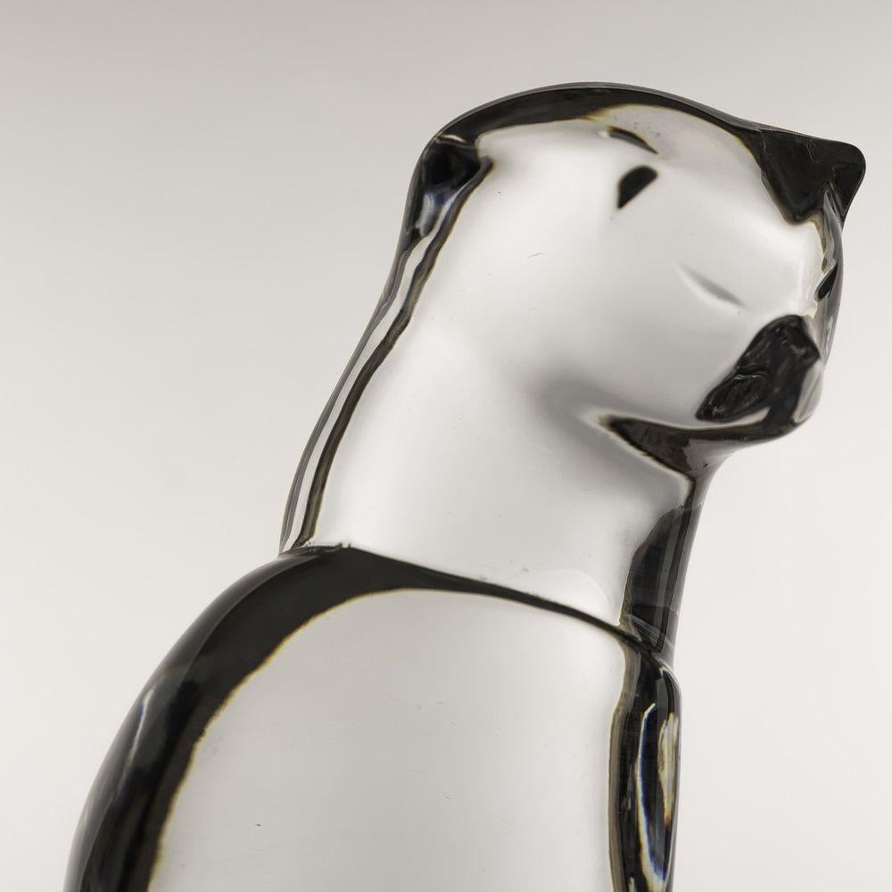Mid-Century Modern Hyaline Glass Cat Sculpture by Olle Alberius for Orrefors, 1970s