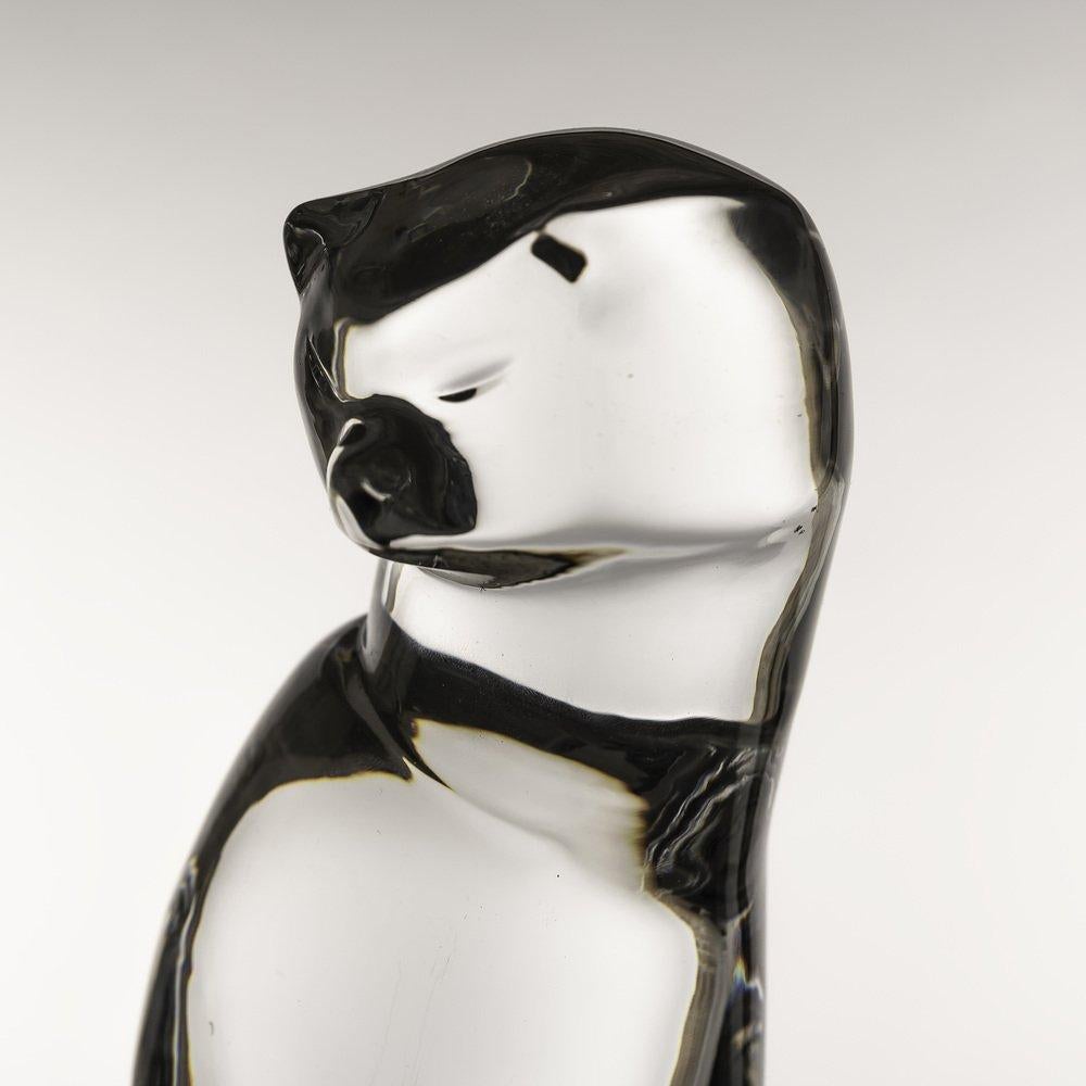 Swedish Hyaline Glass Cat Sculpture by Olle Alberius for Orrefors, 1970s