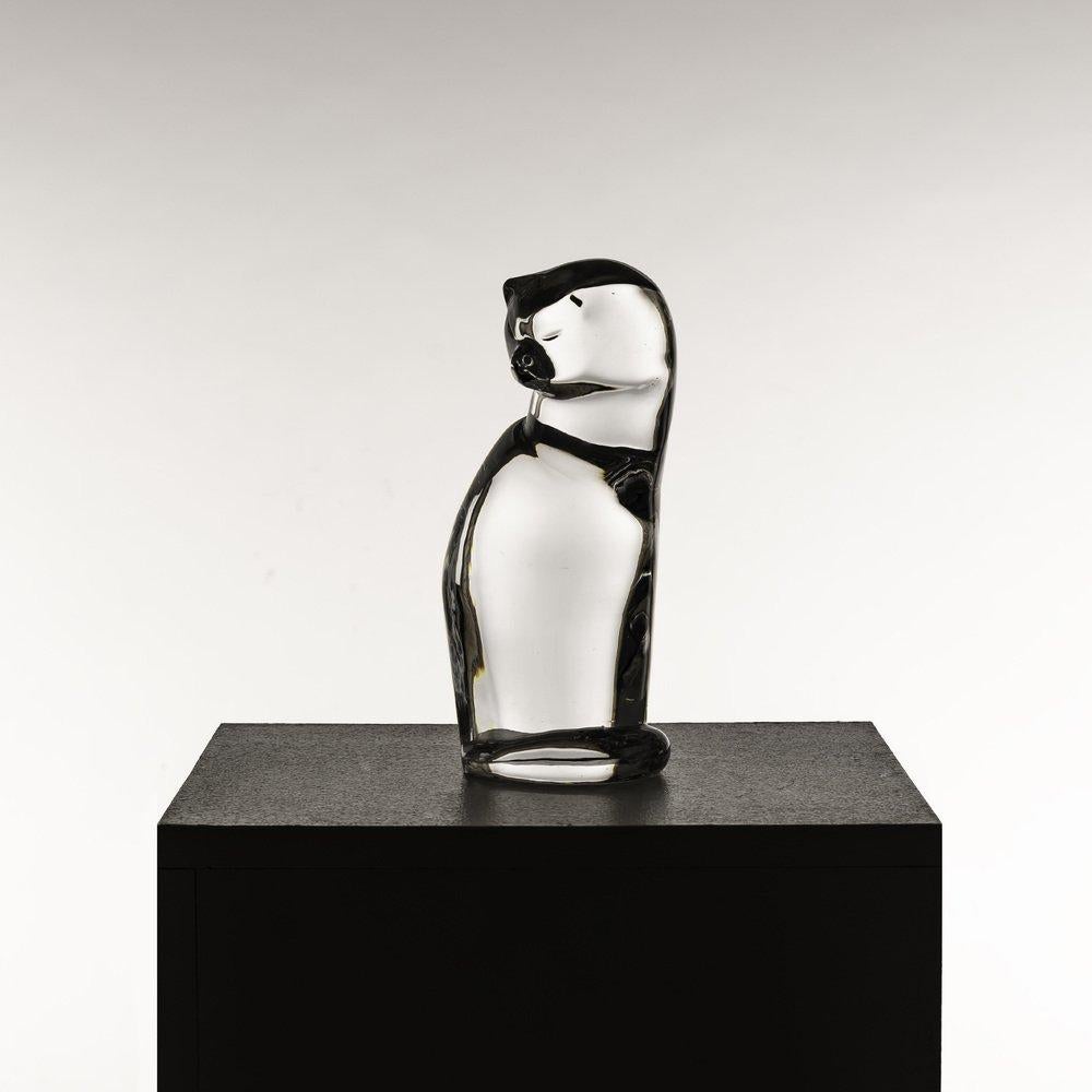 Hyaline-Glas-Katzenskulptur von Olle Alberius für Orrefors, 1970er Jahre (Ende des 20. Jahrhunderts) im Angebot