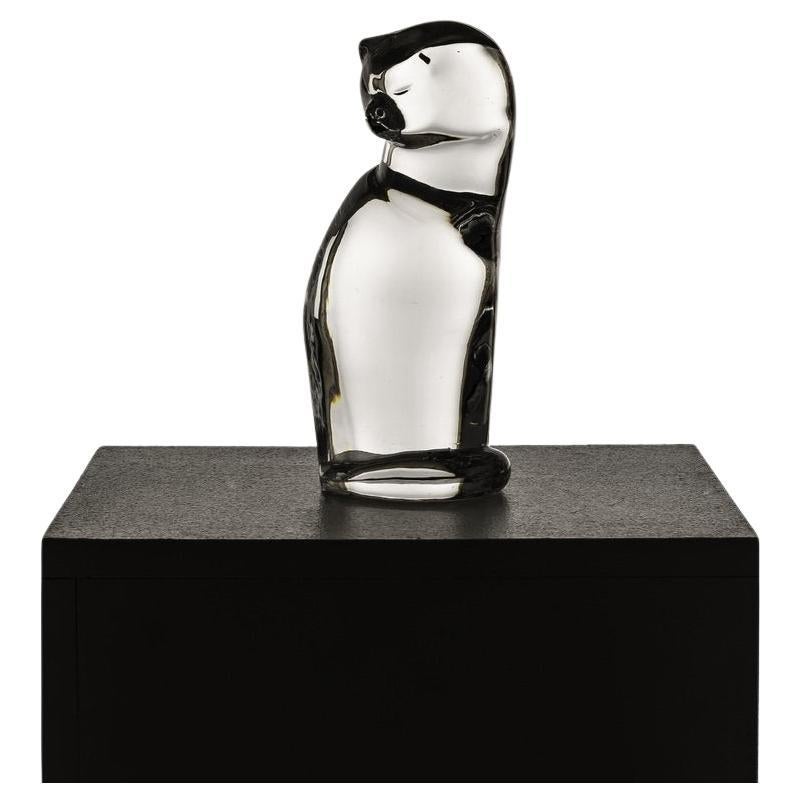 Hyaline-Glas-Katzenskulptur von Olle Alberius für Orrefors, 1970er Jahre im Angebot