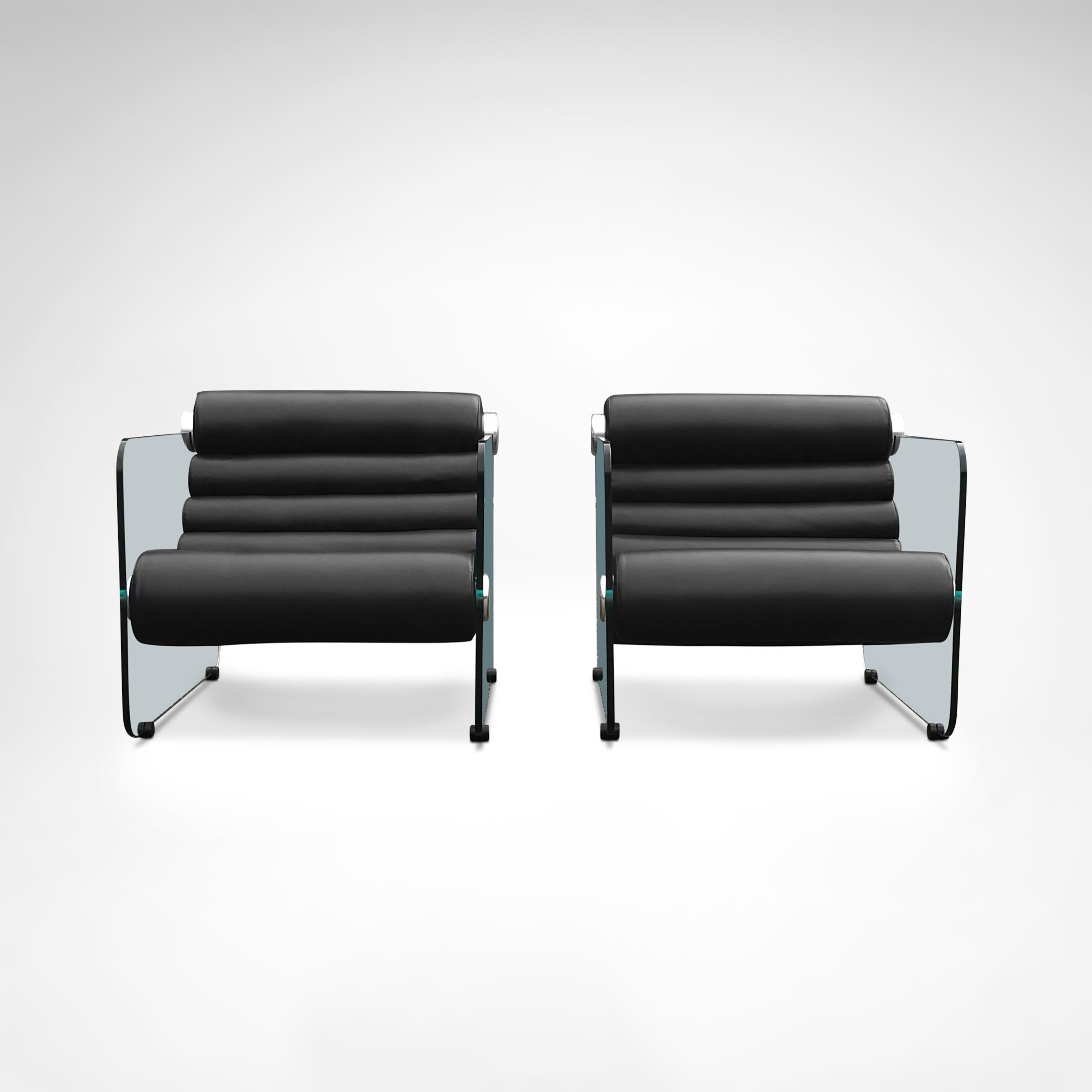 Hyaline leather and glass armchair by Fabio Lenci for Stendig Italy 1960s, set 2 For Sale 3