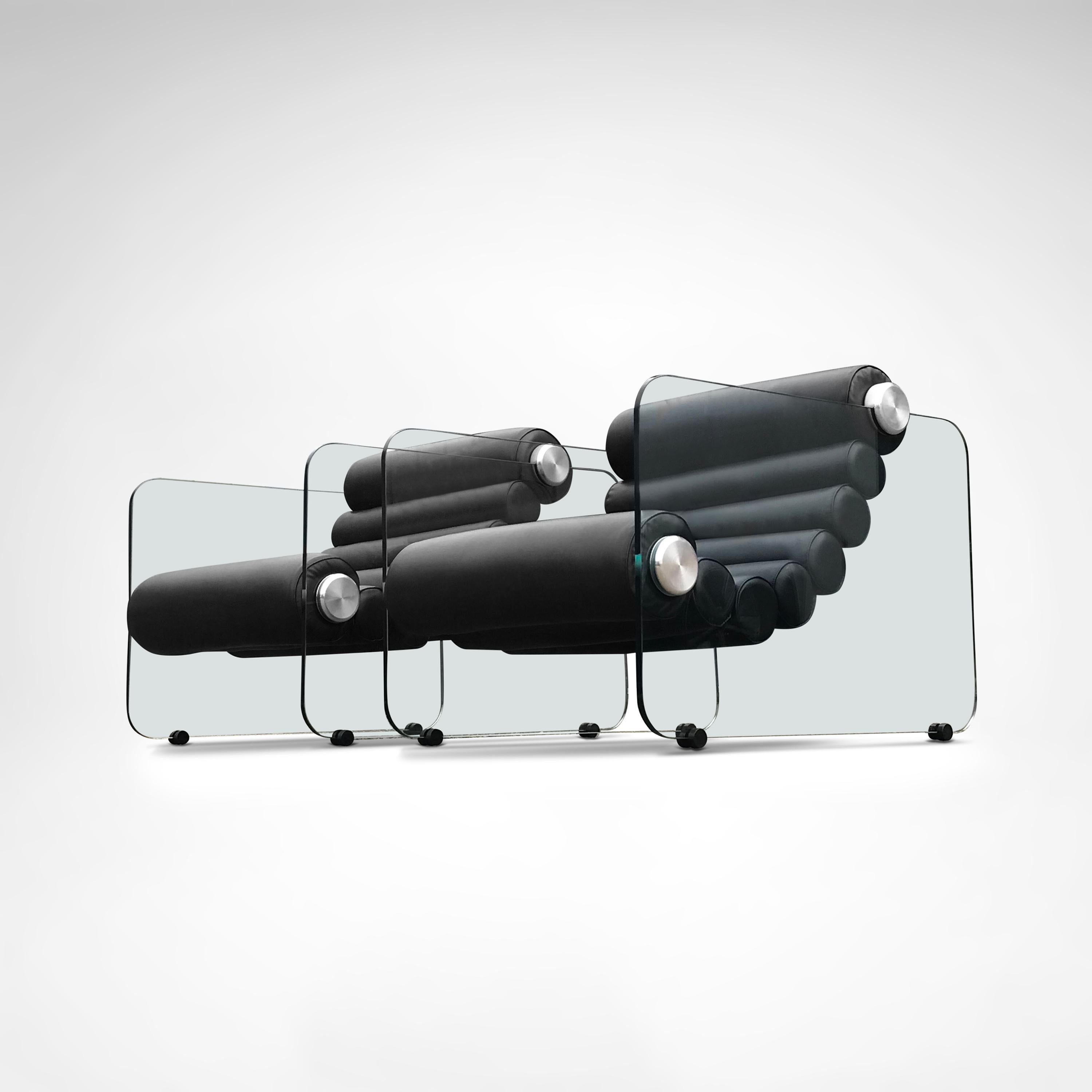 Hyaline leather and glass armchair by Fabio Lenci for Stendig Italy 1960s, set 2 For Sale 4