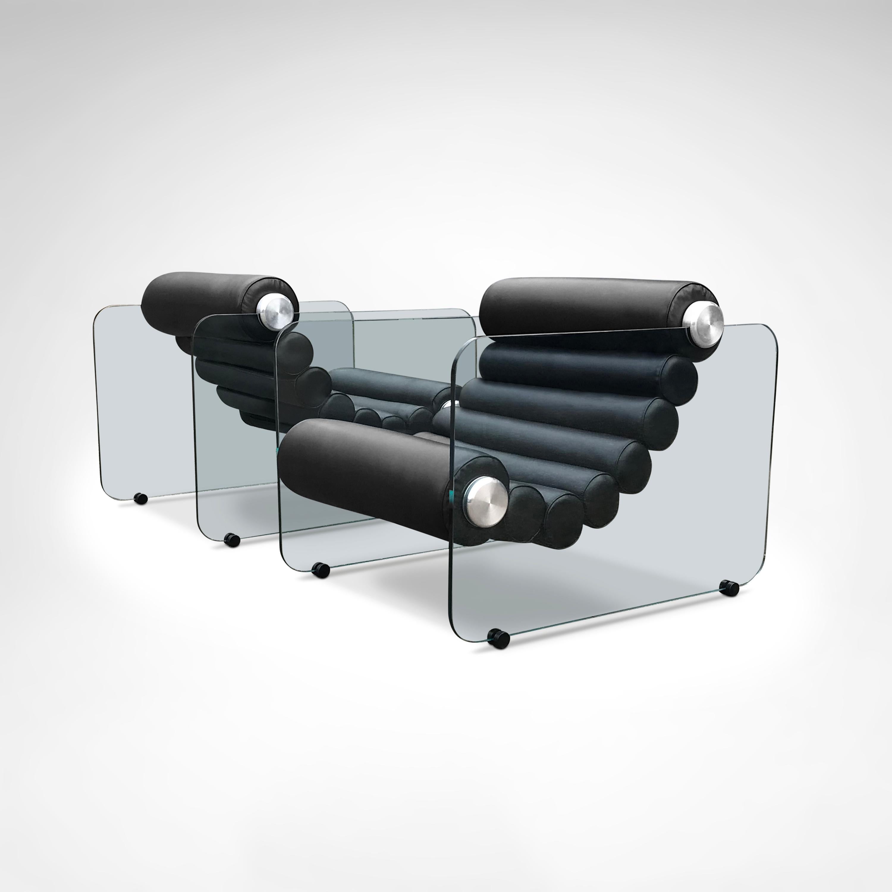 Hyaline leather and glass armchair by Fabio Lenci for Stendig Italy 1960s, set 2 For Sale 5