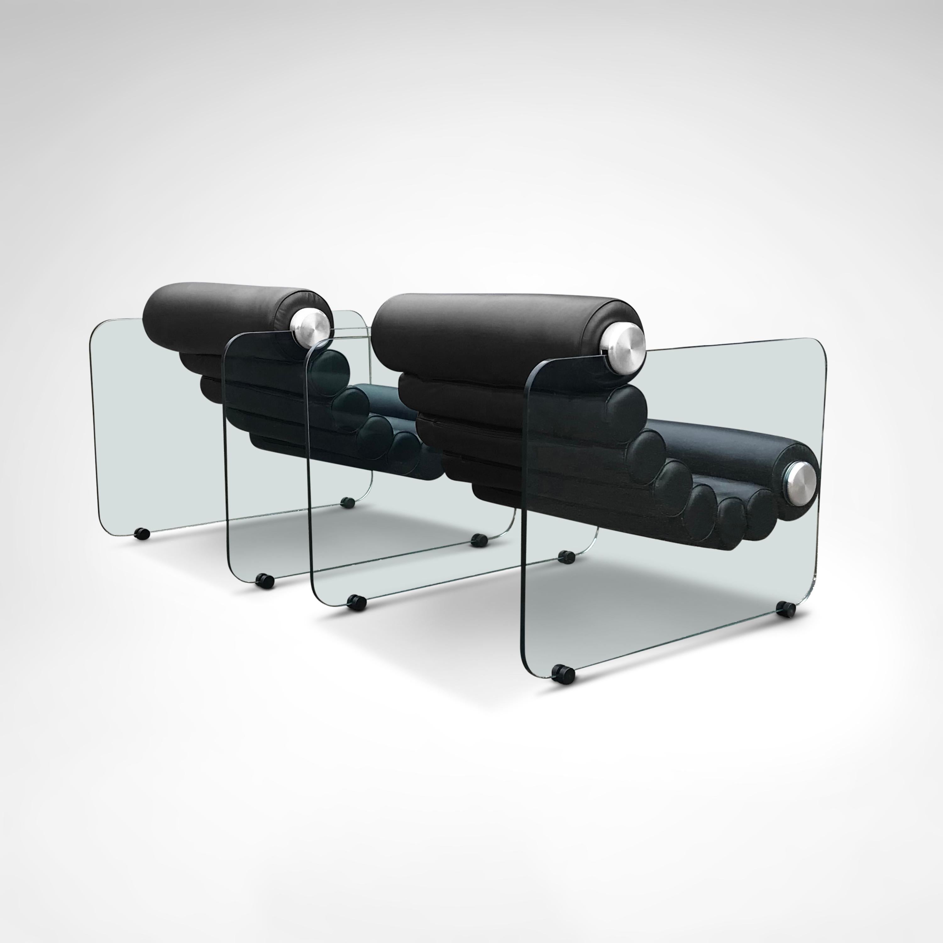 Hyaline leather and glass armchair by Fabio Lenci for Stendig Italy 1960s, set 2 For Sale 6