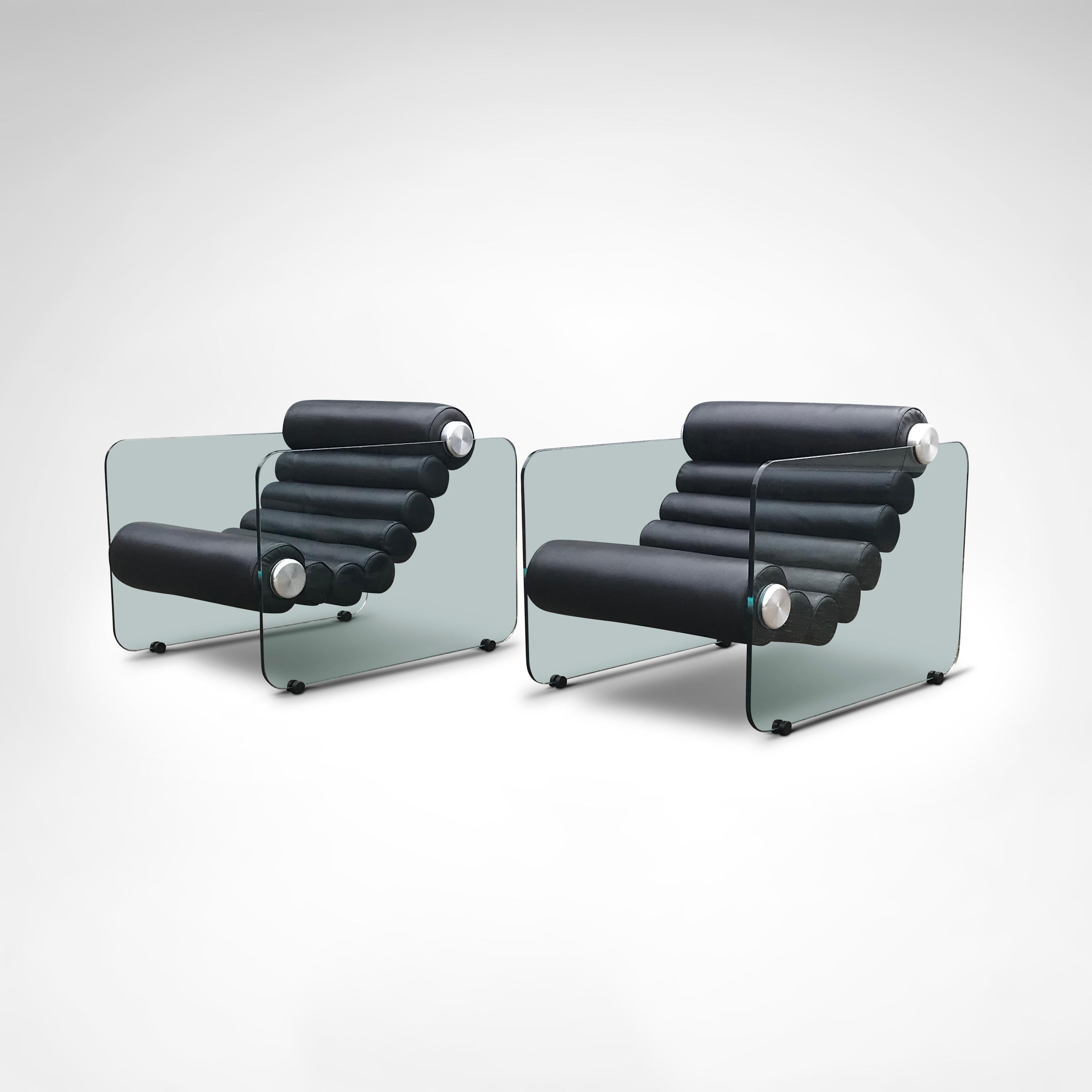 Space Age Hyaline leather and glass armchair by Fabio Lenci for Stendig Italy 1960s, set 2 For Sale
