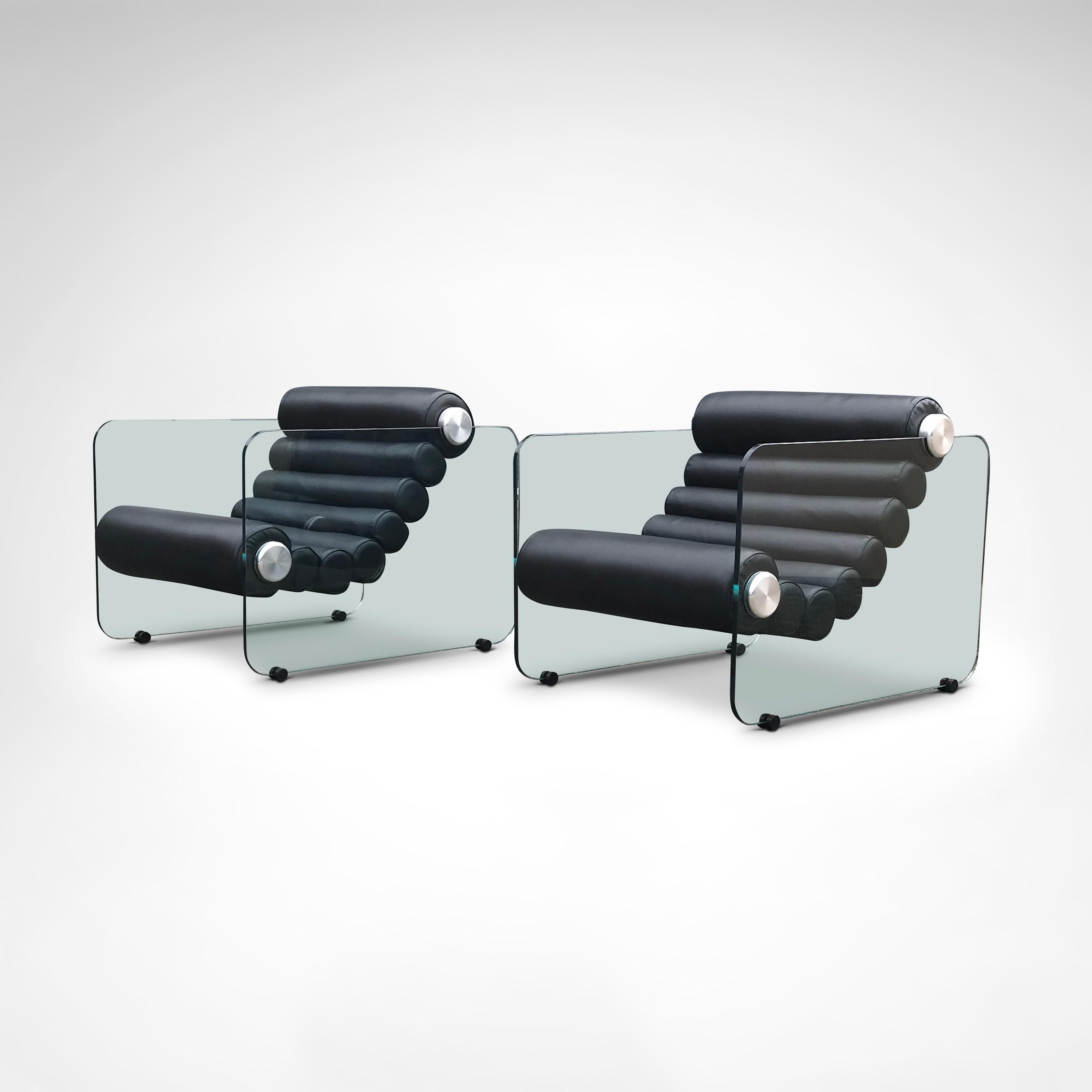 Hyaline leather and glass armchair by Fabio Lenci for Stendig Italy 1960s, set 2 In Good Condition For Sale In Sas van Gent, NL
