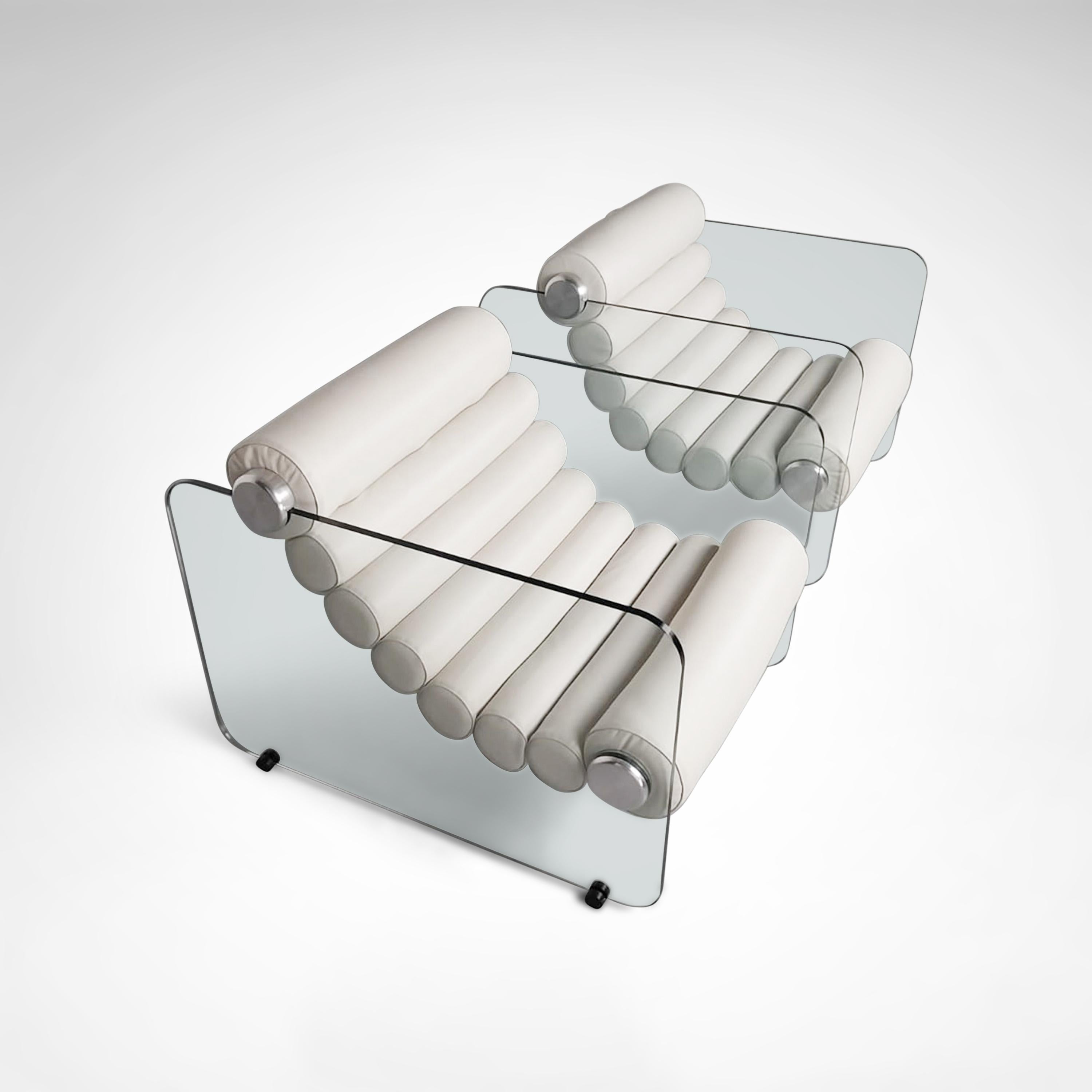 Italian Hyaline leather and glass armchair by Fabio Lenci for Stendig Italy 1960s, set 2 For Sale