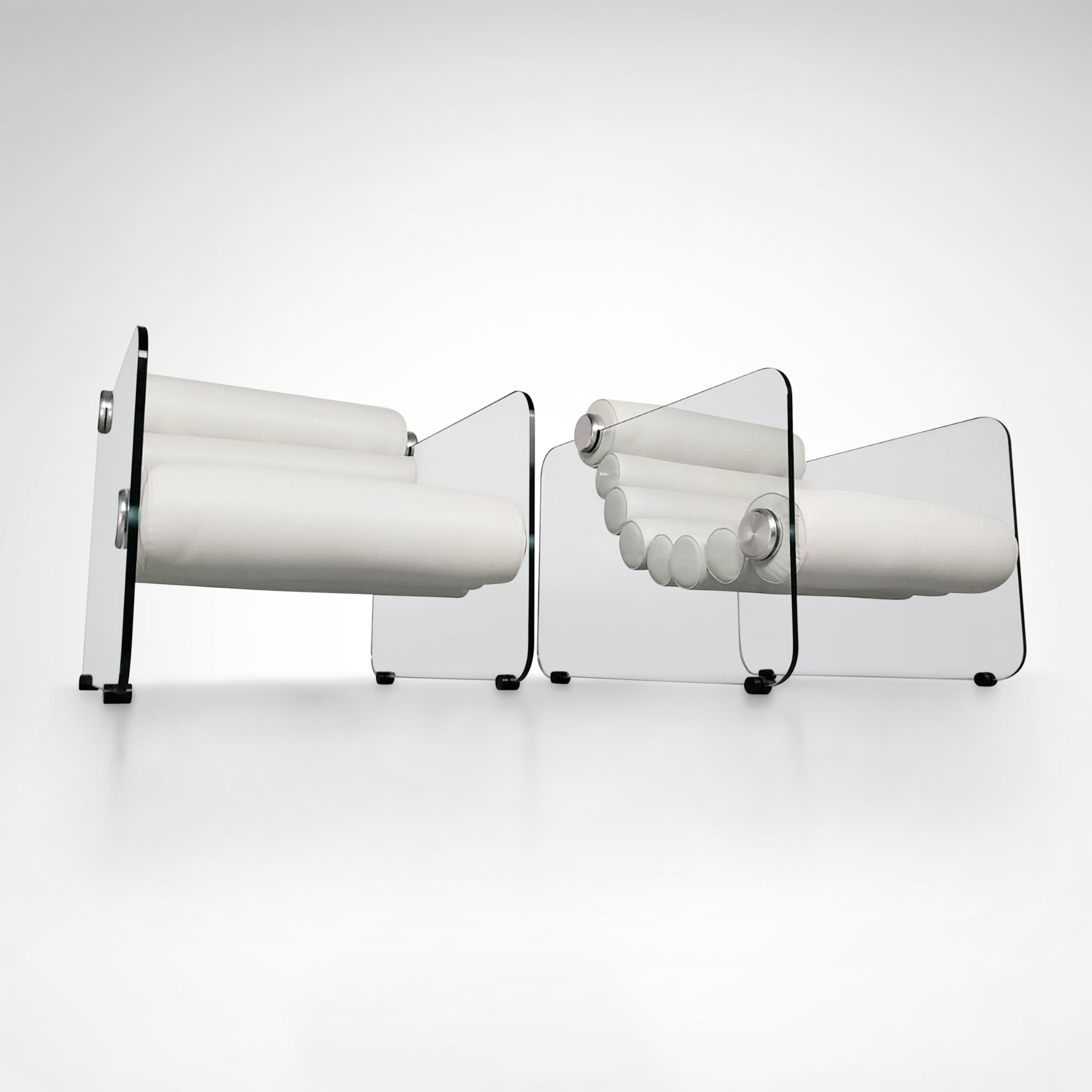 Hyaline leather and glass armchair by Fabio Lenci for Stendig Italy 1960s, set 2 In Good Condition For Sale In Sas van Gent, NL