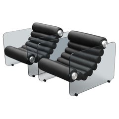 Sillón de piel hialina y cristal de Fabio Lenci para Stendig Italia años 60, set 2