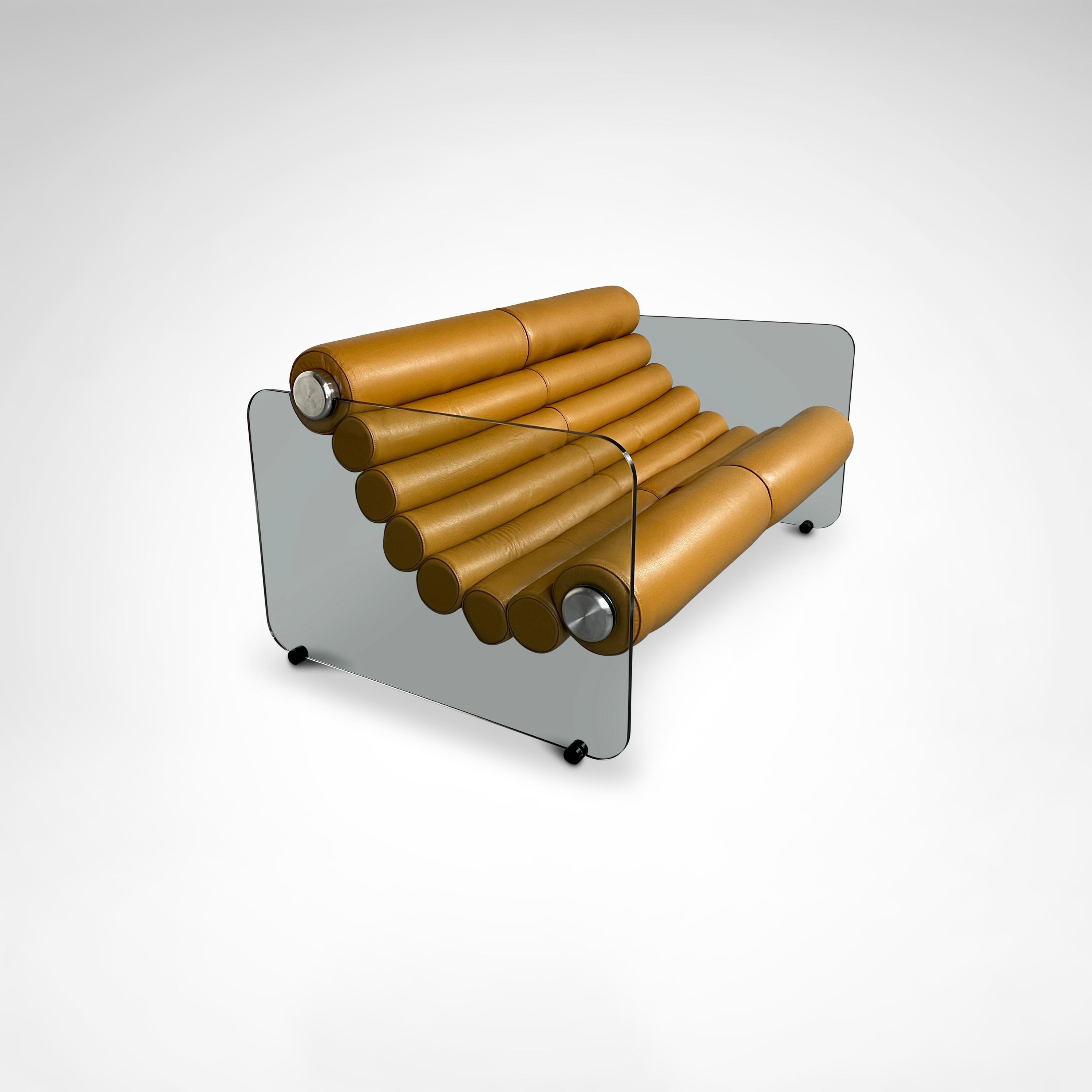 Hyaline-Sofa aus Leder und Glas von Fabio Lenci für Comfortline Italien 1960er Jahre im Zustand „Gut“ im Angebot in Sas van Gent, NL