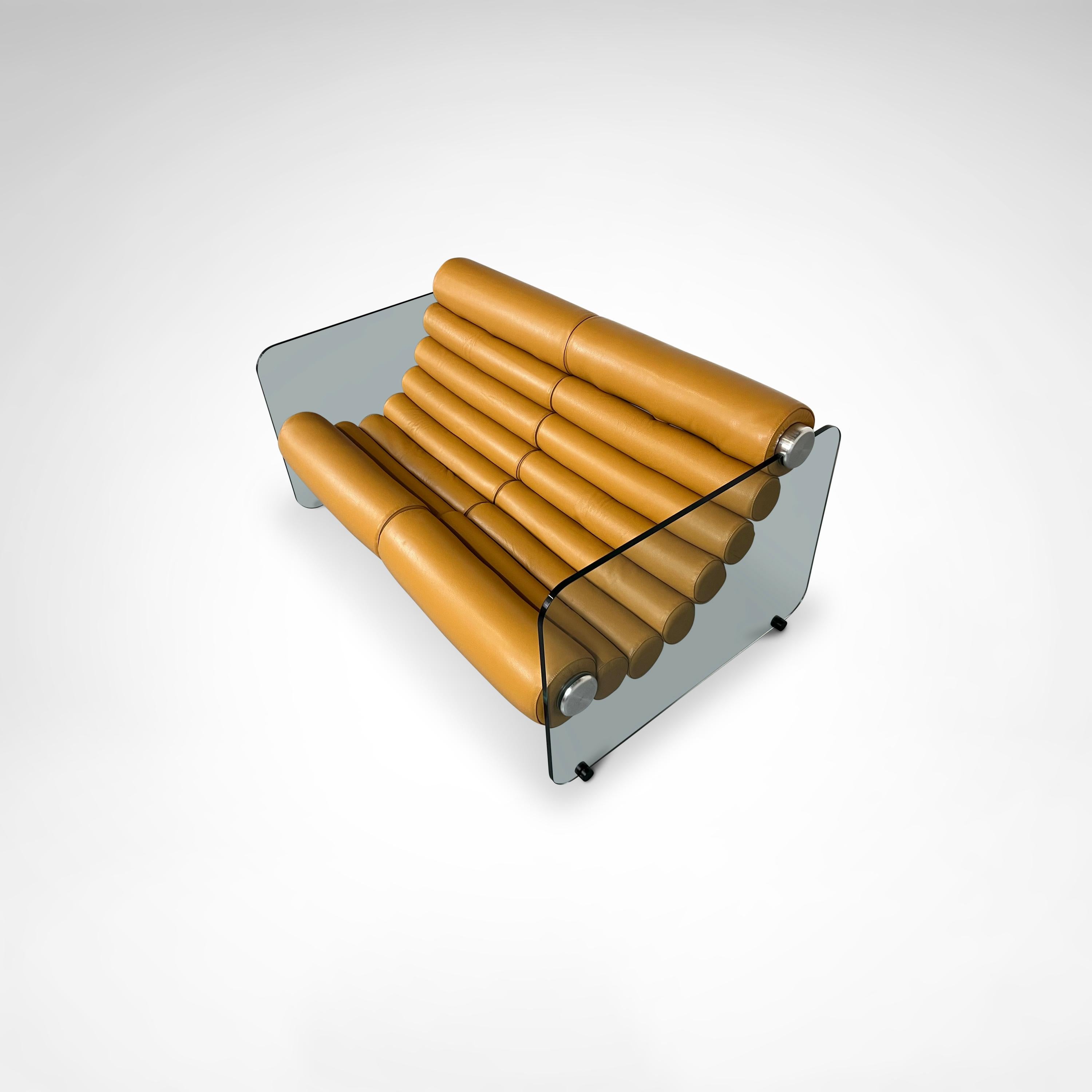 Hyaline-Sofa aus Leder und Glas von Fabio Lenci für Comfortline Italien 1960er Jahre (Edelstahl) im Angebot