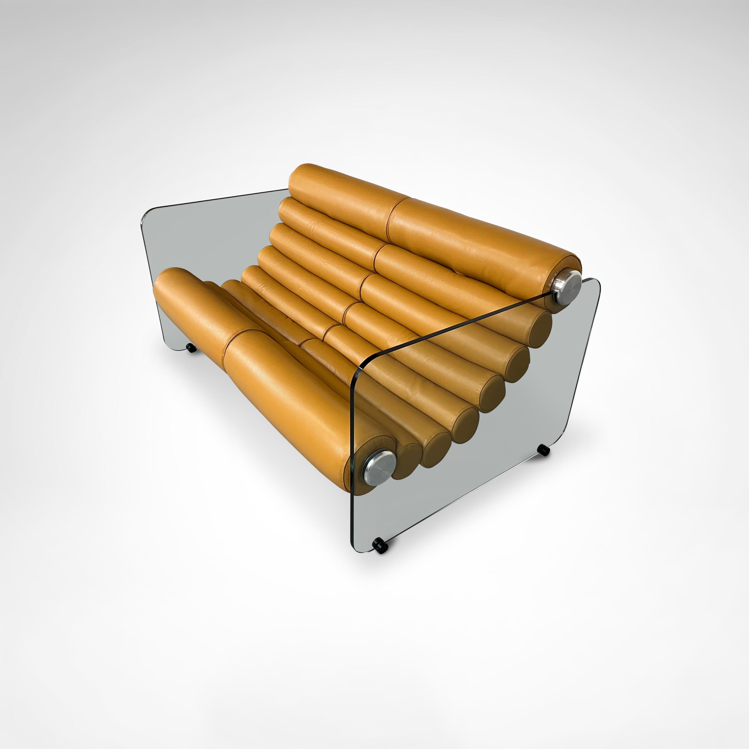 Hyaline-Sofa aus Leder und Glas von Fabio Lenci für Comfortline Italien 1960er Jahre im Angebot 1