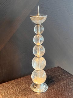 Hyaline Quartz Candleholder with Crystal Spheres and Sterling Silver Base