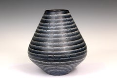 Hyalyn Porcelain Co Basketry Vase Vintage MCM North Carolina Black Pottery 10"
