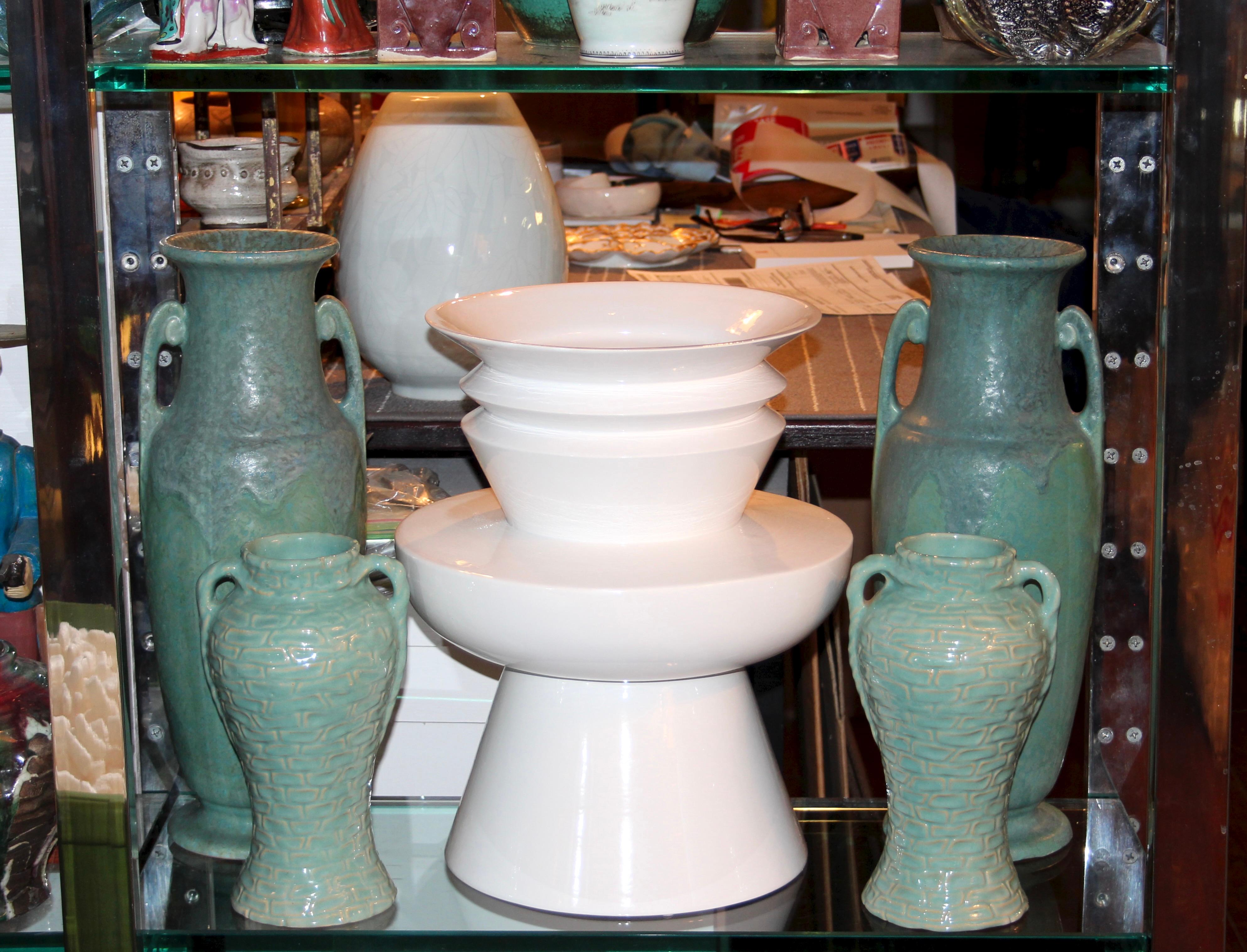 Mid-20th Century Hyalyn Porcelain Co Basketry Vase Vintage MCM North Carolina Black Pottery 10