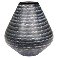 Hyalyn Porcelain Co Basketry Vase Vintage MCM North Carolina Black Pottery 10"