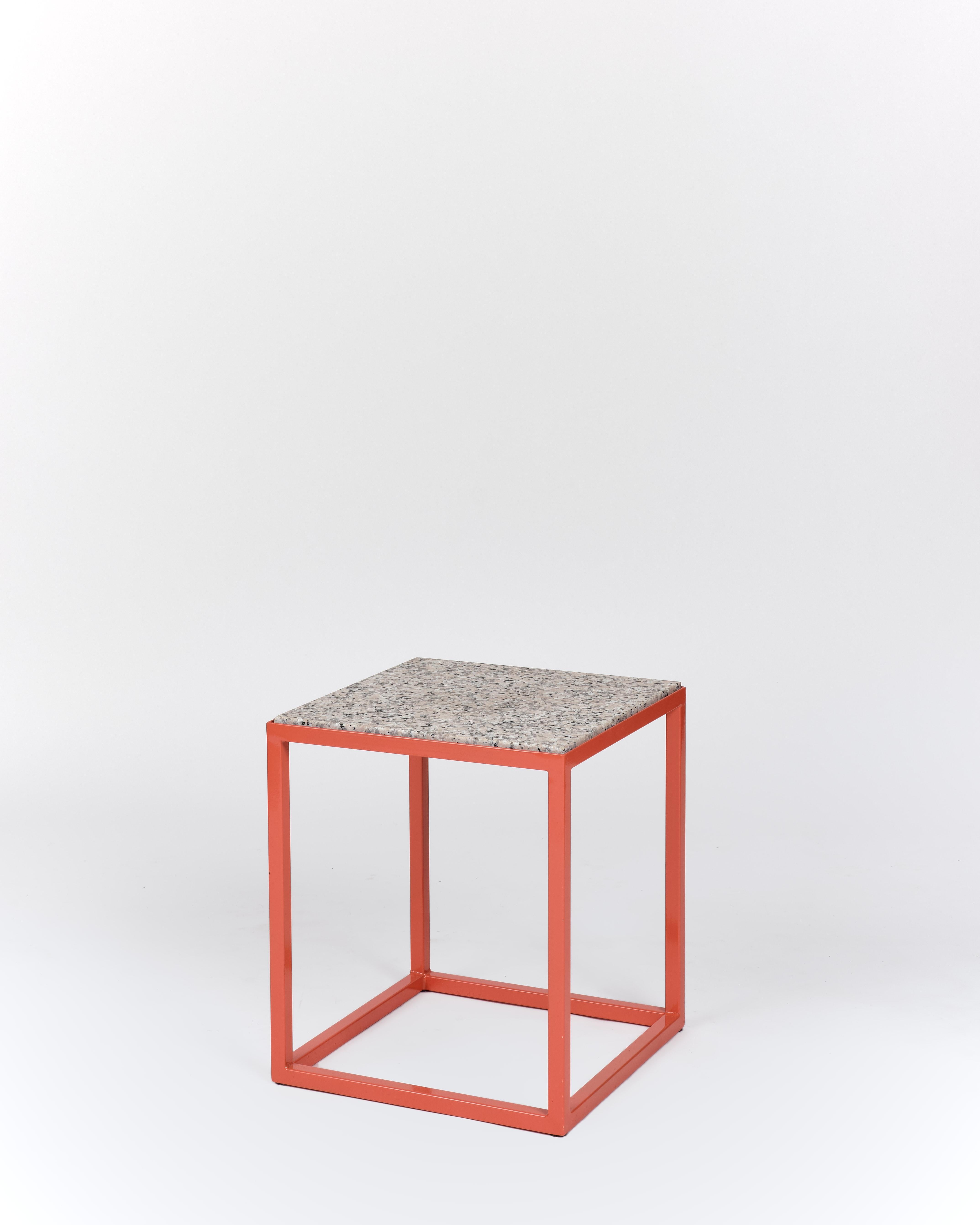 Hybrid Side Table by Pieces, Modern Customizable End Table in Stone Glass Wood For Sale 1