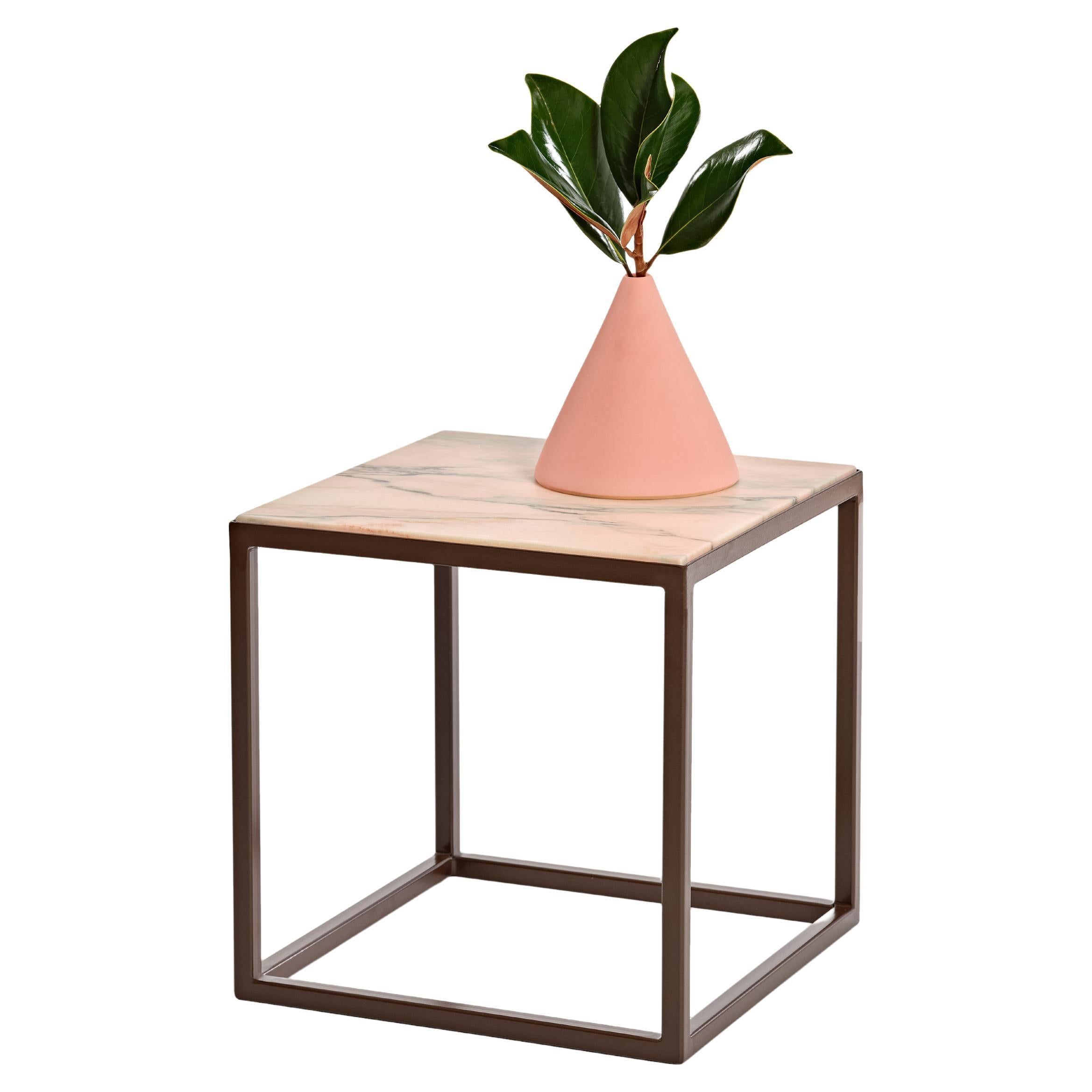 Hybrid Side Table by Pieces, Modern Customizable End Table in Stone Glass Wood