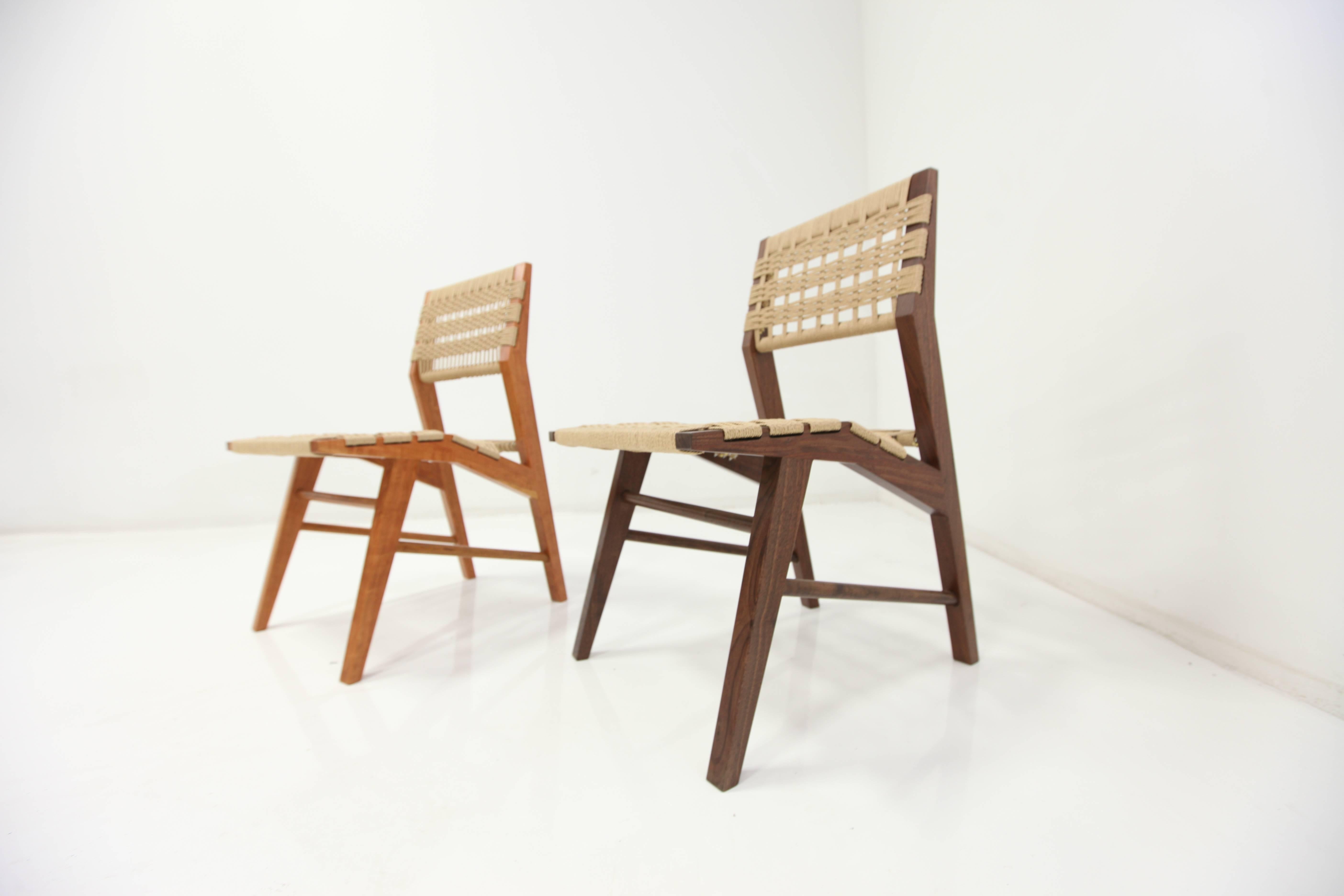 Contemporary Hyde Wood Dining Chair with Midcentury Modern Influence & Hand Woven Danish Cord For Sale