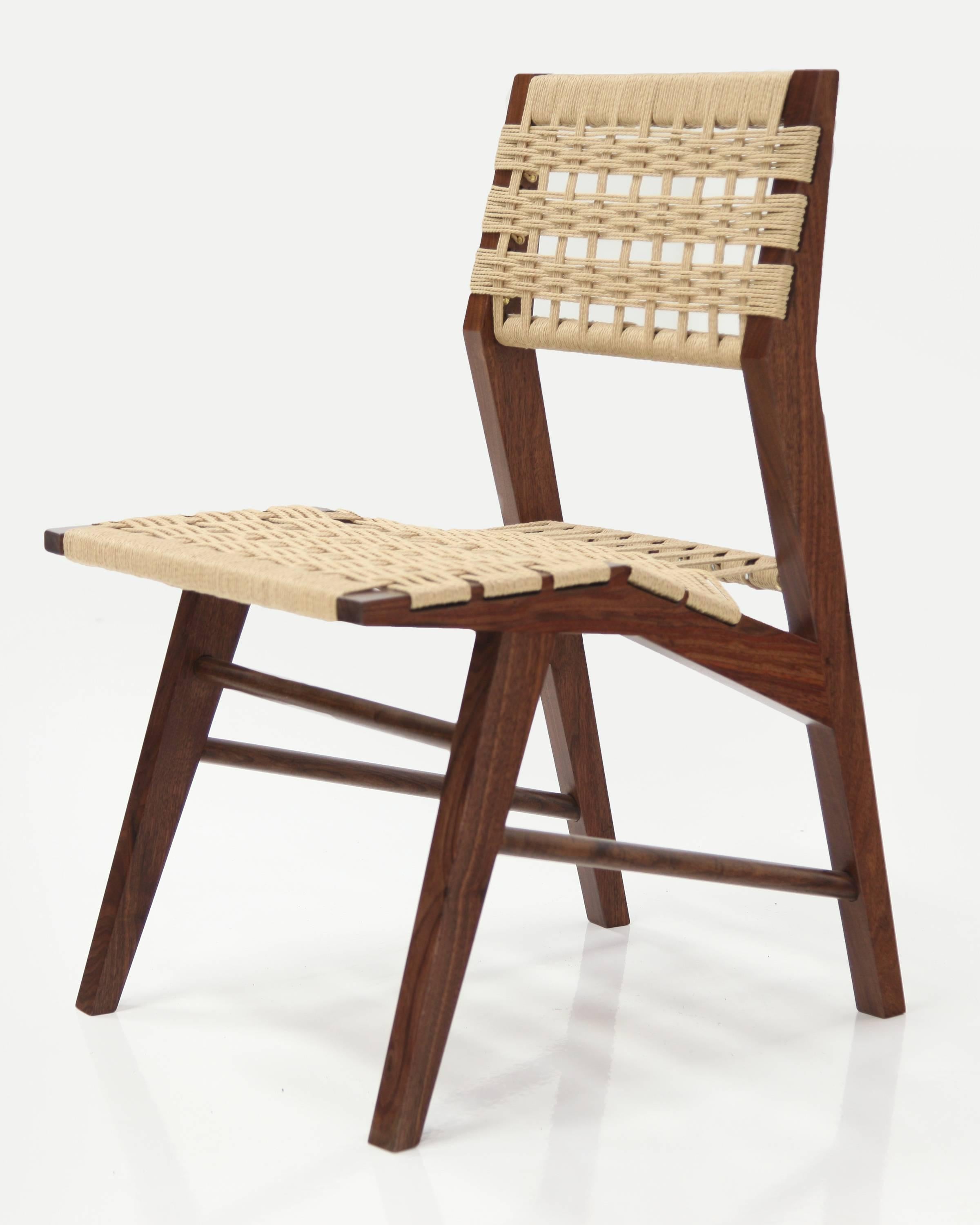 Cotton Hyde Wood Dining Chair with Midcentury Modern Influence & Hand Woven Danish Cord For Sale