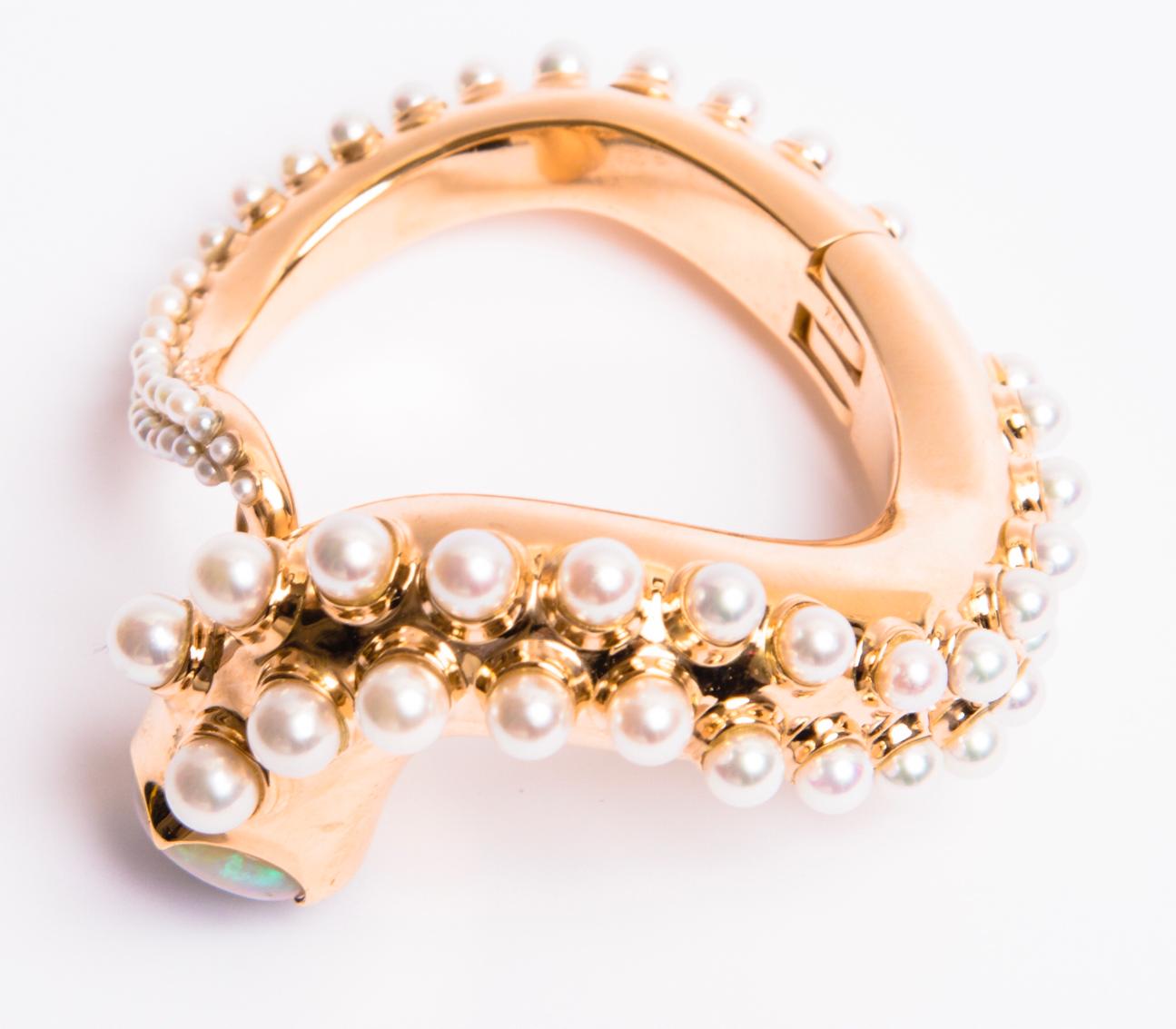Baroque Hydra 18 Karat Rose Gold and Akoya Pearls tentacle Bracelet For Sale