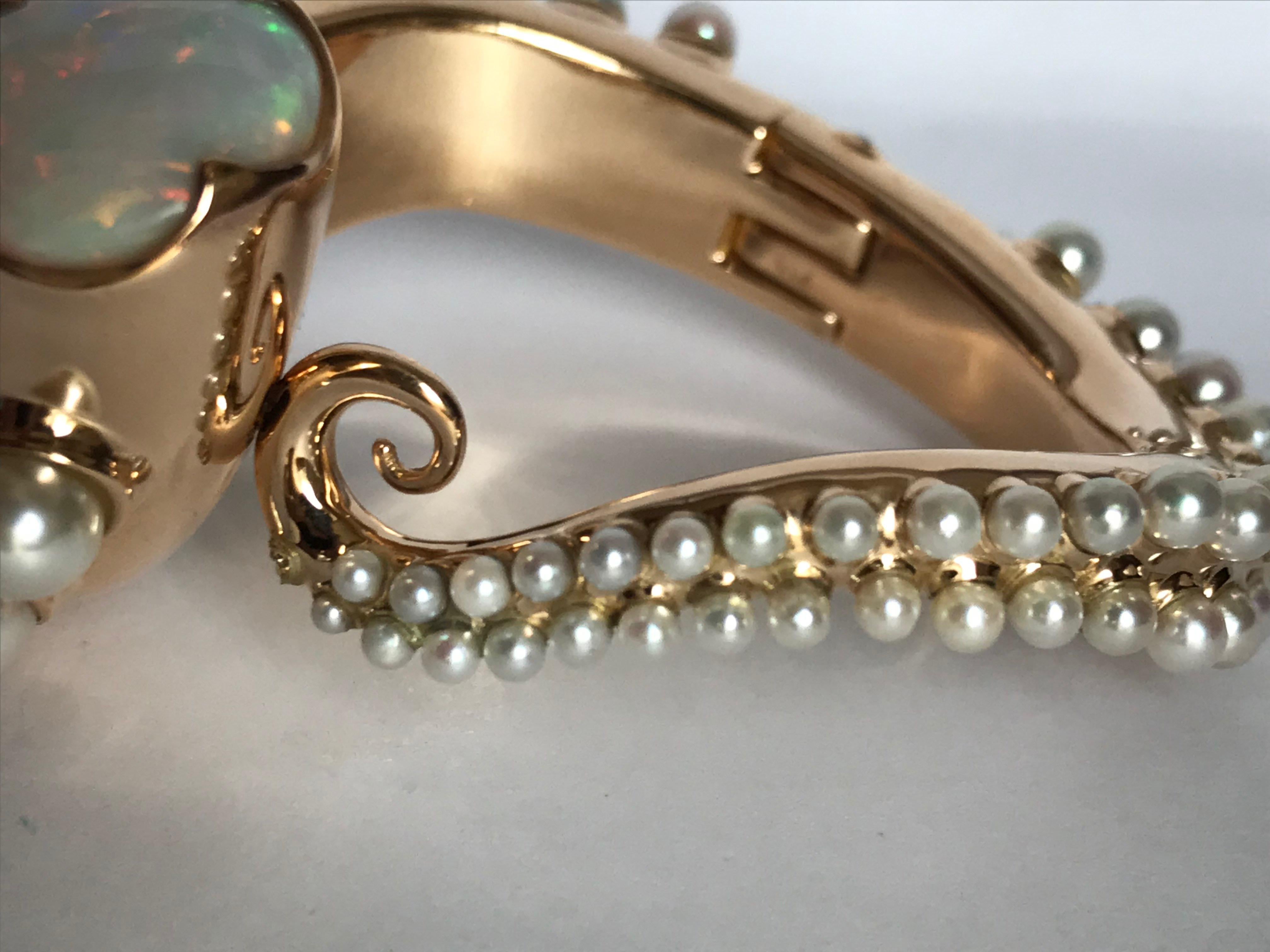 Women's Hydra 18 Karat Rose Gold and Akoya Pearls tentacle Bracelet For Sale