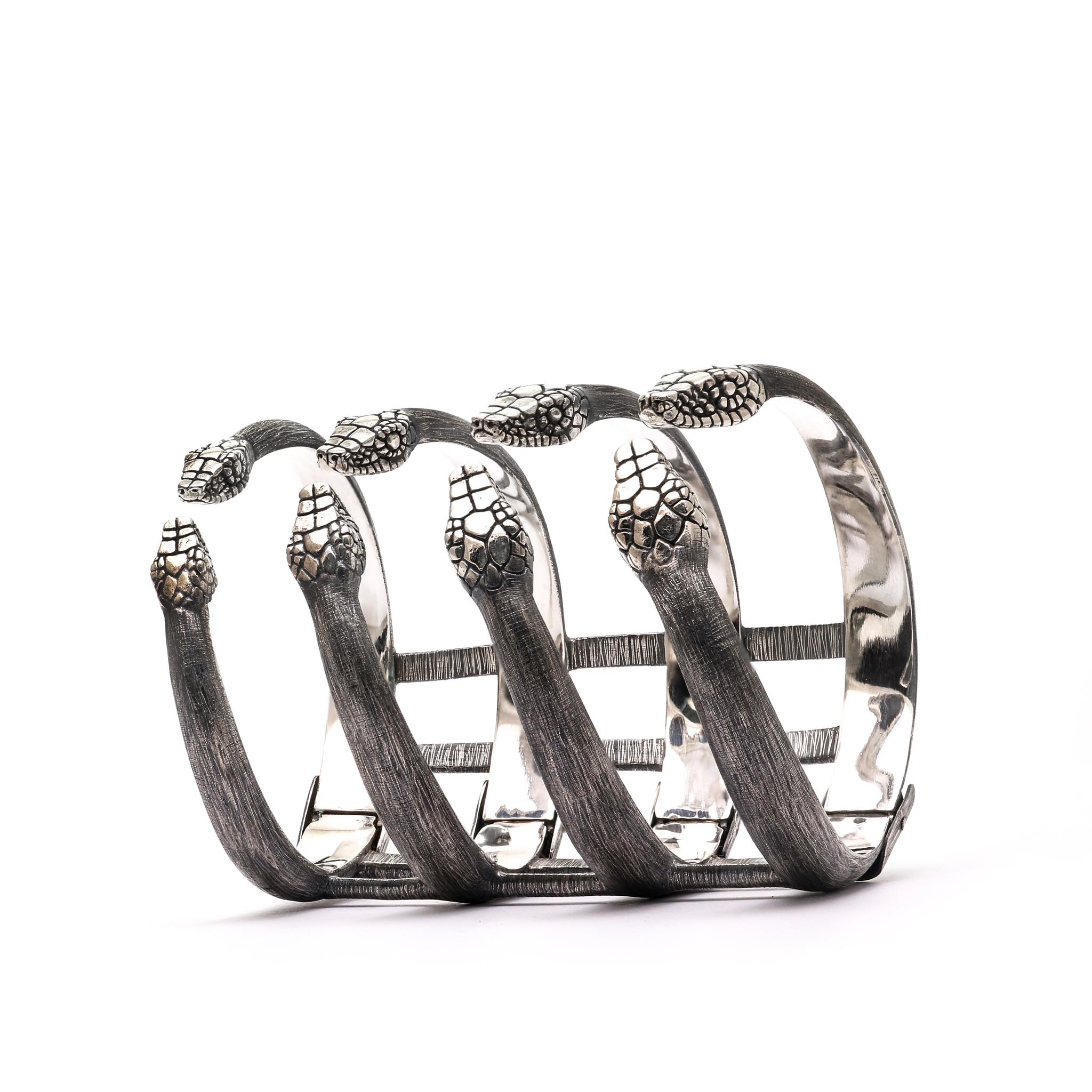 Hand-Crafted Hydra Bracelet with 8 Snake Heads Crafted from Sterling Silver Etched & Oxidised